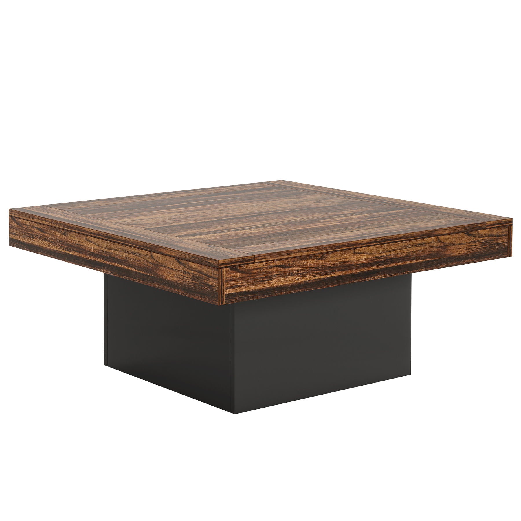 LED Coffee Table With Base, Center Table For Living Room - Rustic Brown
