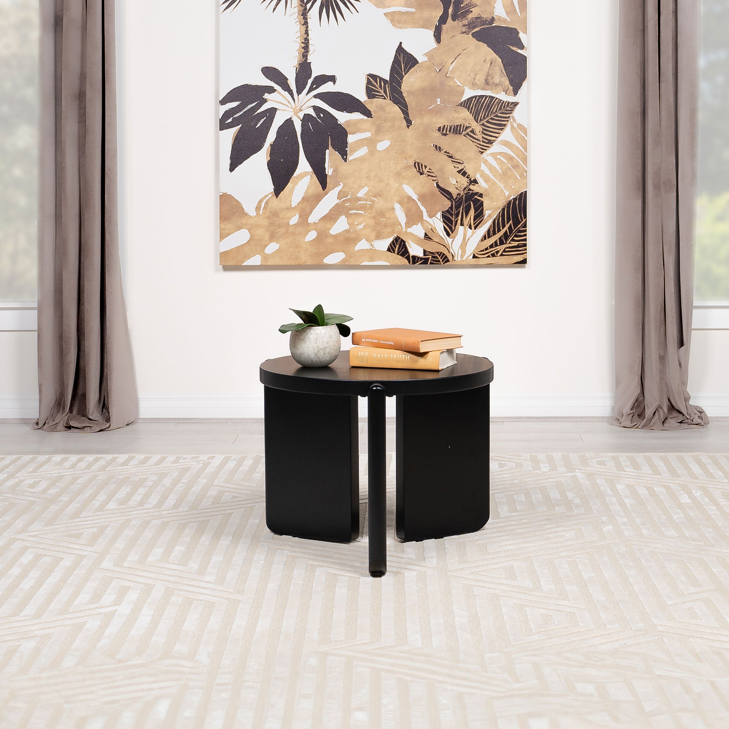 Cordova Round Solid Wood End Table Black-
