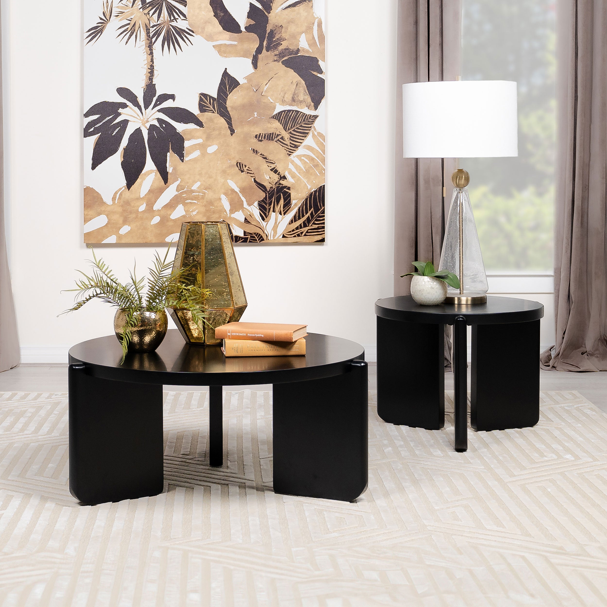 Cordova Round Solid Wood End Table Black-