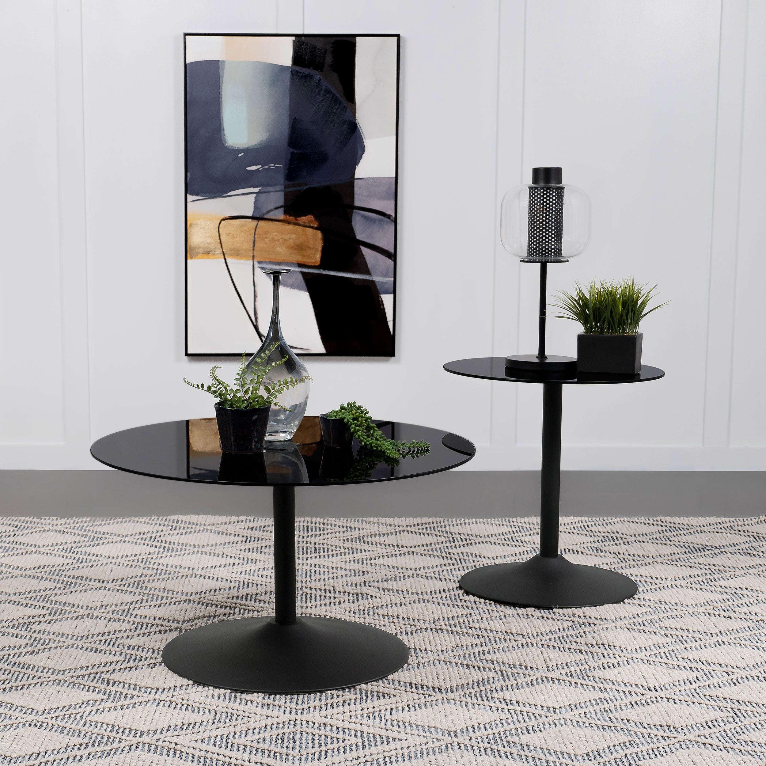 Ganso Round Metal Coffee Table With Tempered Glass Top Black-