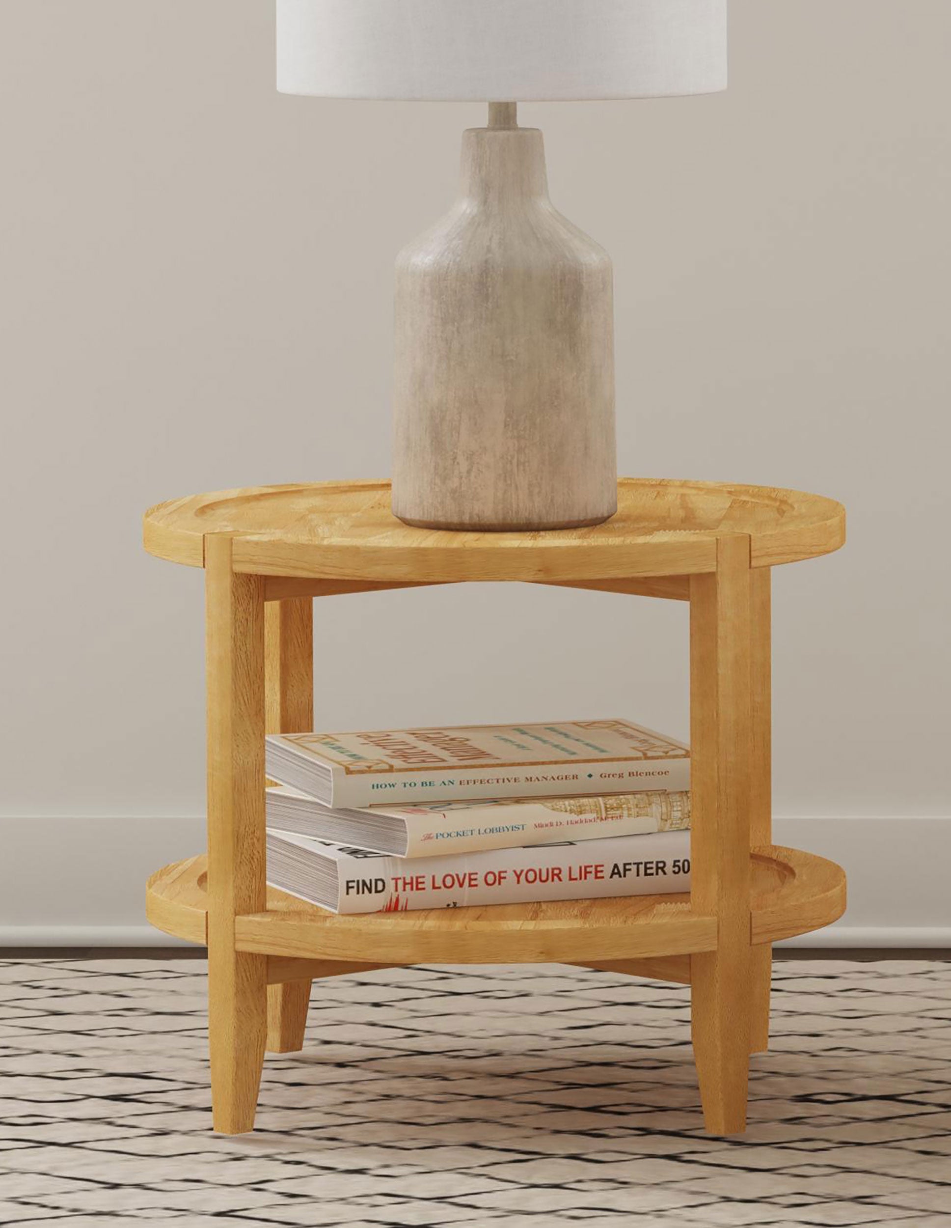 Camillo Round Solid Wood Side End Table Maple Brown-