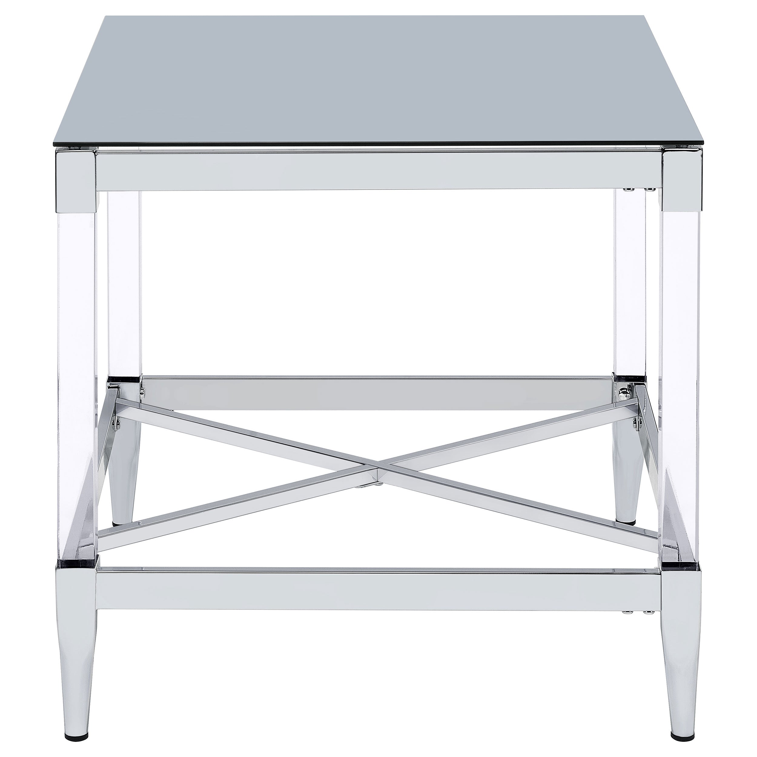 Lindley Square Tempered Mirror Acrylic Side End Table Chrome-