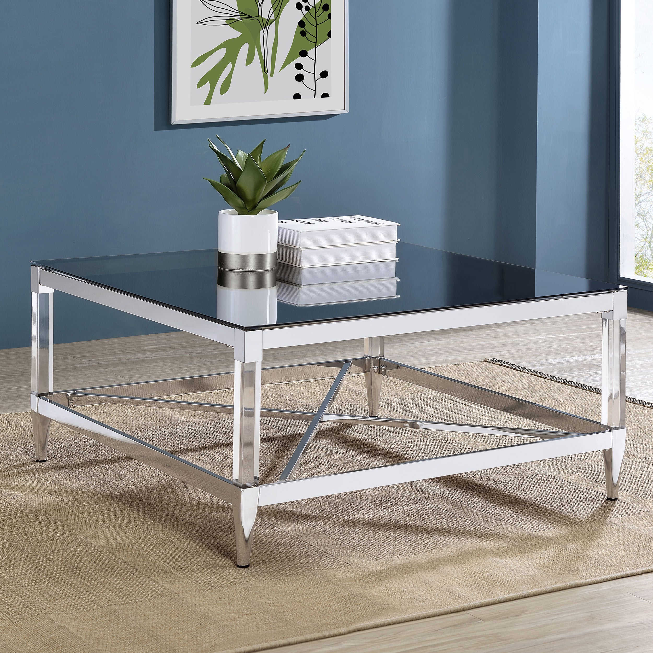 Lindley Square Tempered Mirror Acrylic Coffee Table Chrome-