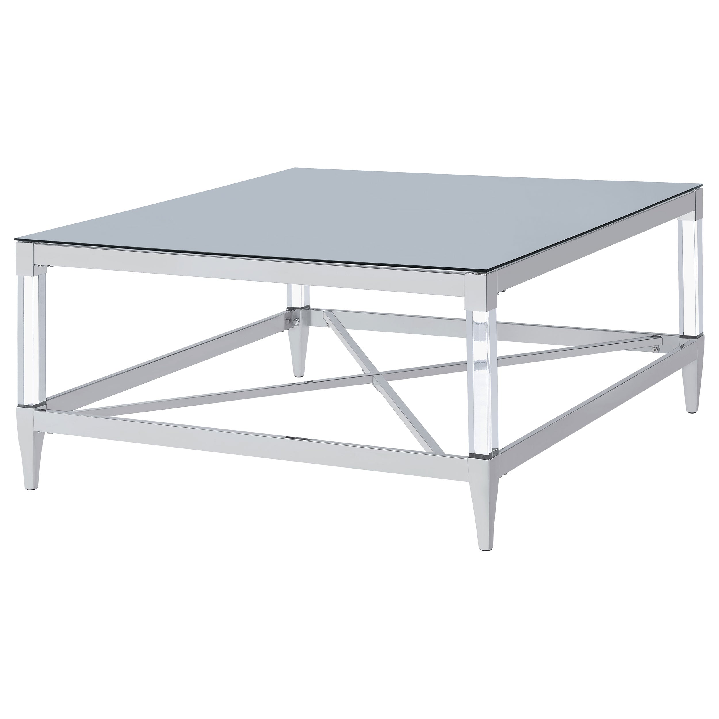 Lindley Square Tempered Mirror Acrylic Coffee Table Chrome-