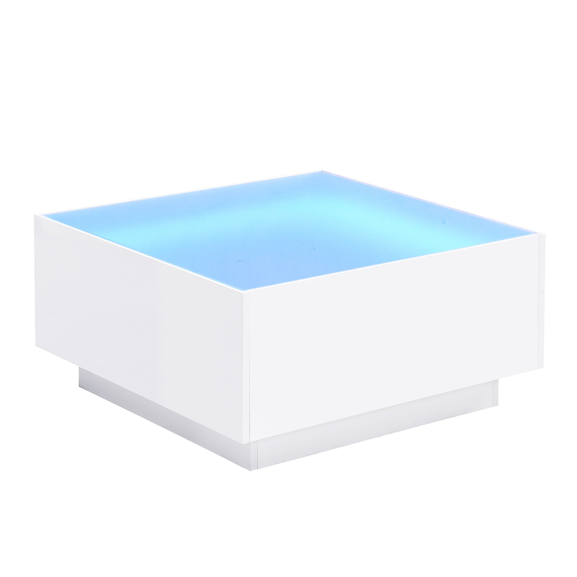 Square High Glossy Coffee Table With 16 Color Led Strip Lights, Modern Center Table With 5Mm Frosted Tempered Glass Top For Living Room - Best Buy Furniture
