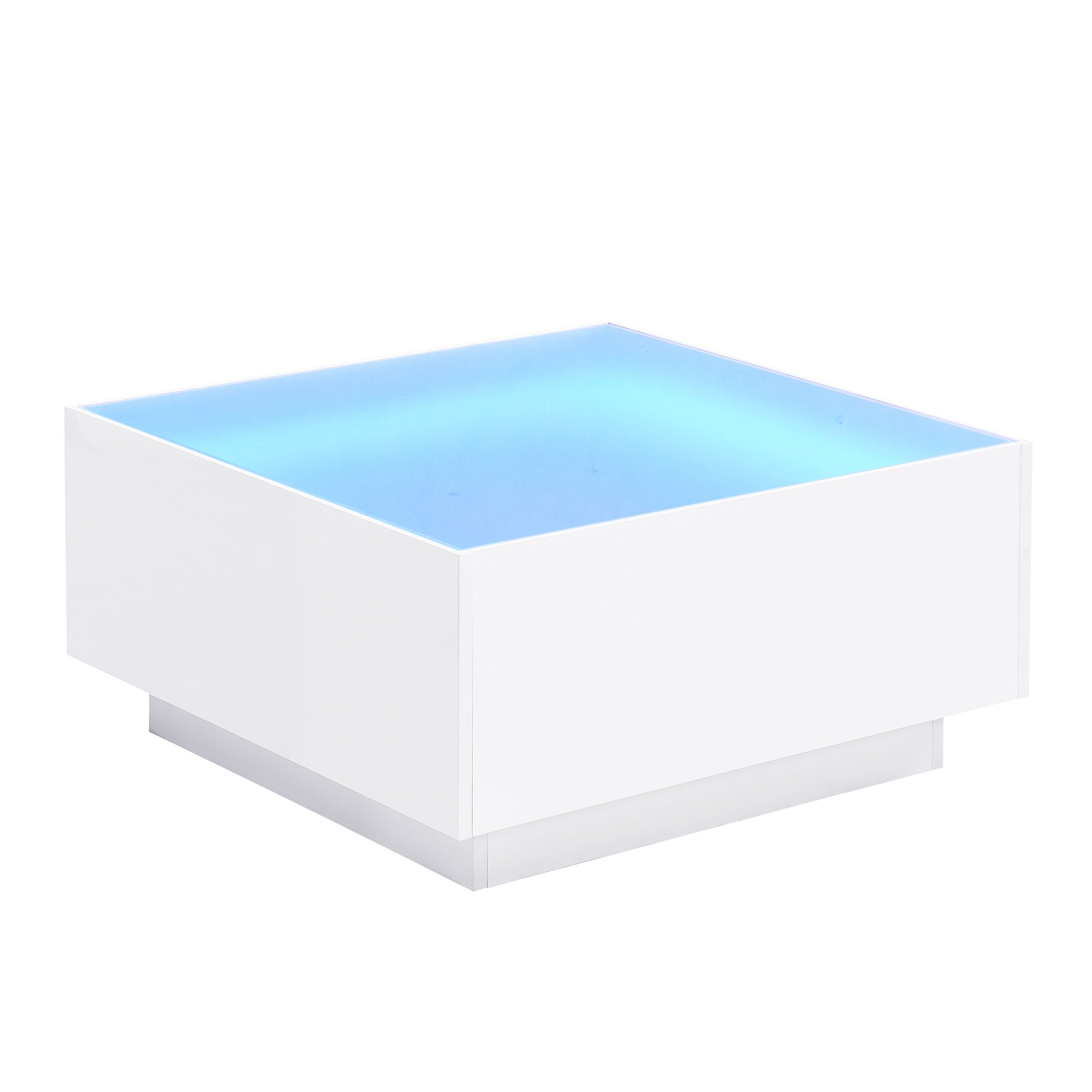 Square High Glossy Coffee Table With 16 Color Led Strip Lights, Modern Center Table With 5Mm Frosted Tempered Glass Top For Living Room - Best Buy Furniture