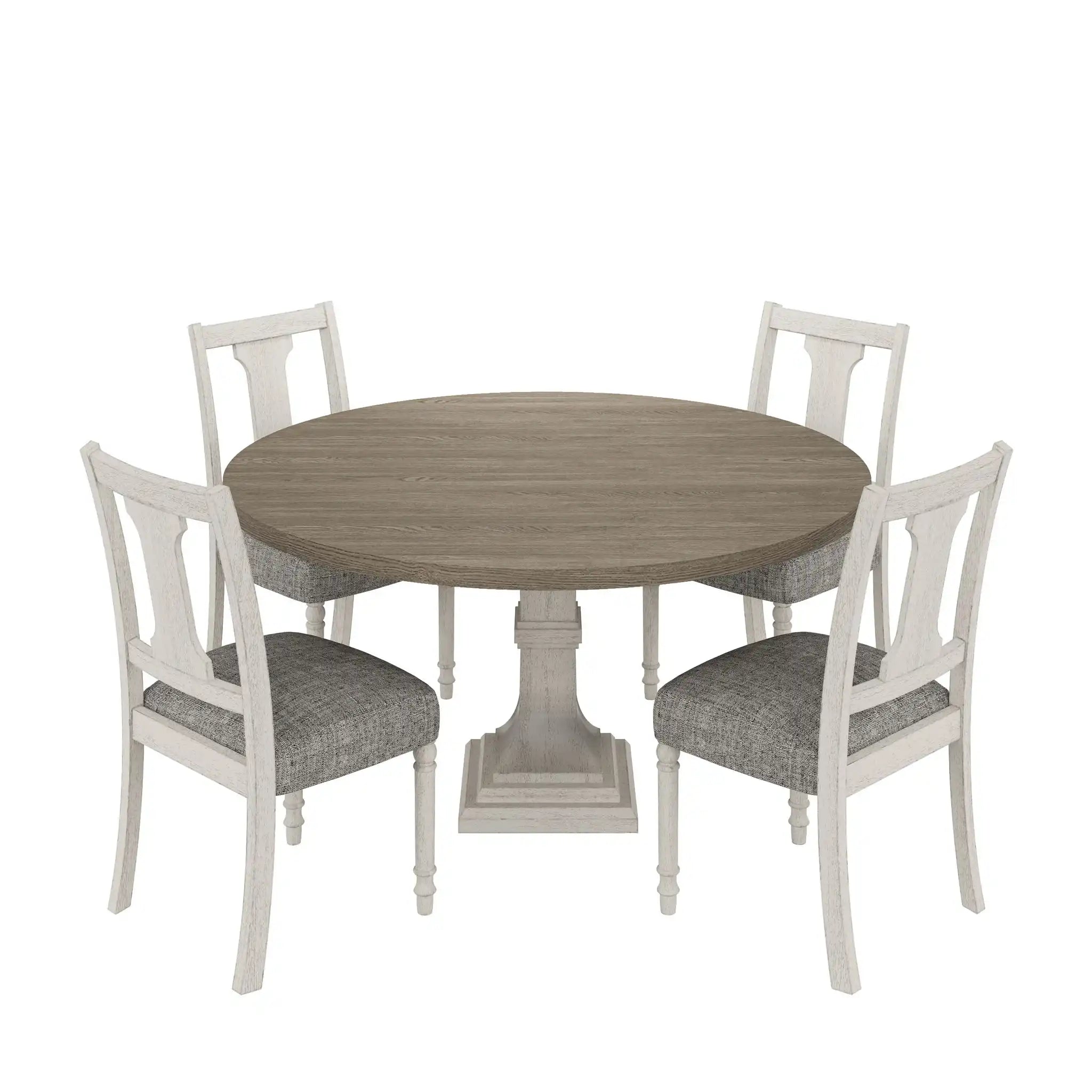 Tannen - Round 5 Piece Dining Table (Set of 5) - White And Gray