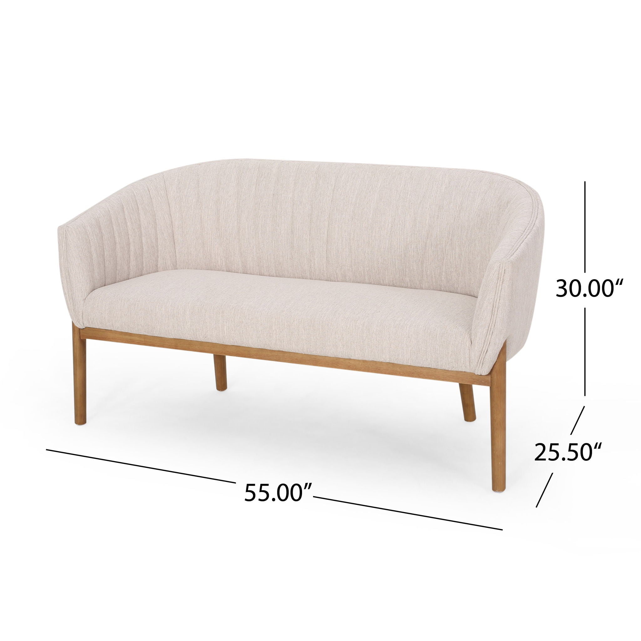 Mid Century Modern Loveseat With Channel Stitched Backrest