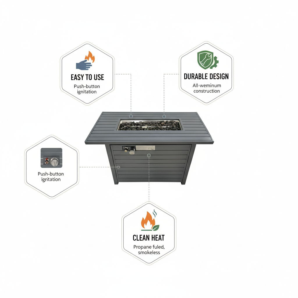 Propane Outdoor Fire Pit Table With Lid High-Quality Materials - Gray