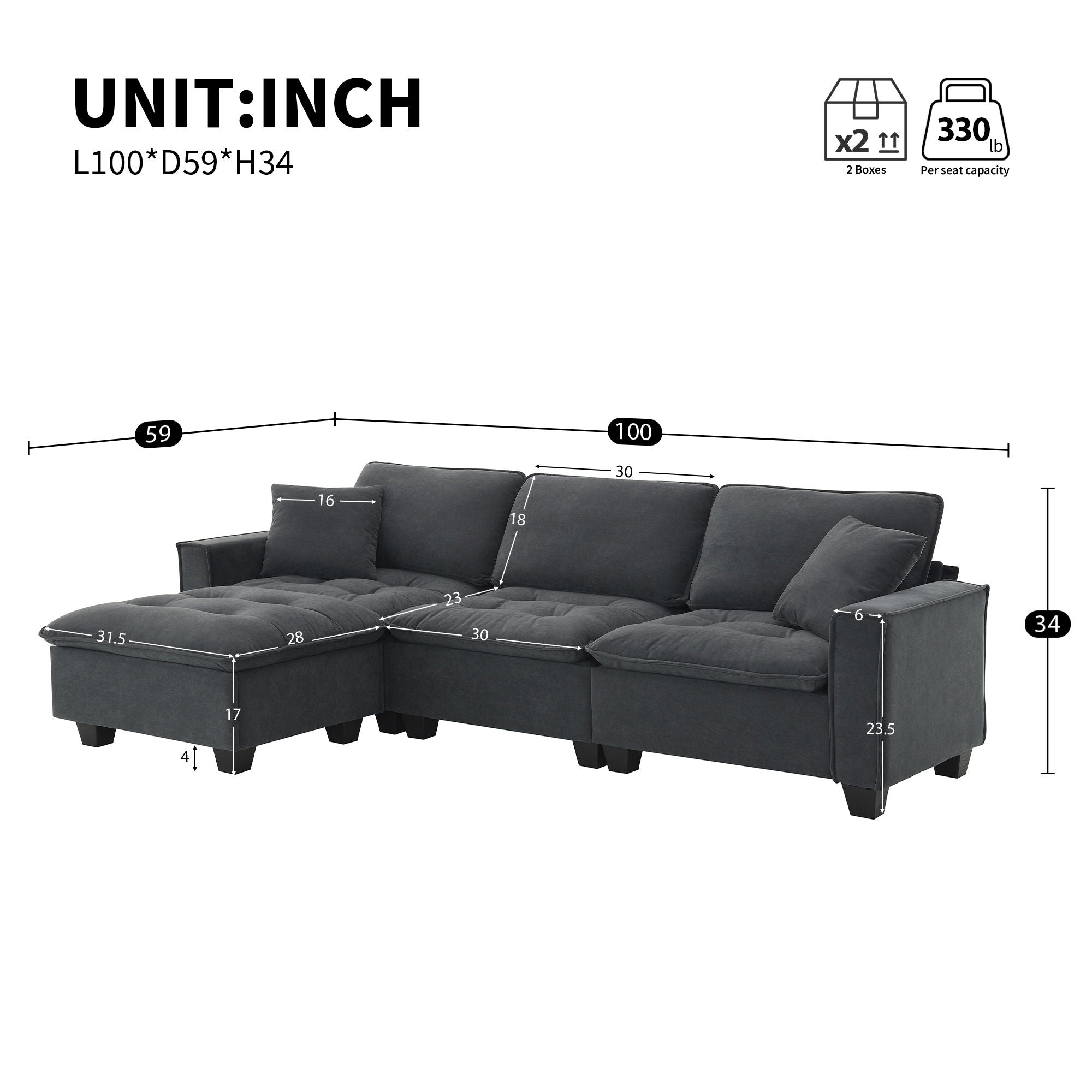 Modern Convertible Sectional L Shaped Reversible Couch Set With Free Pillows 4 Seat Suede Sleeper Sofa With Ottoman