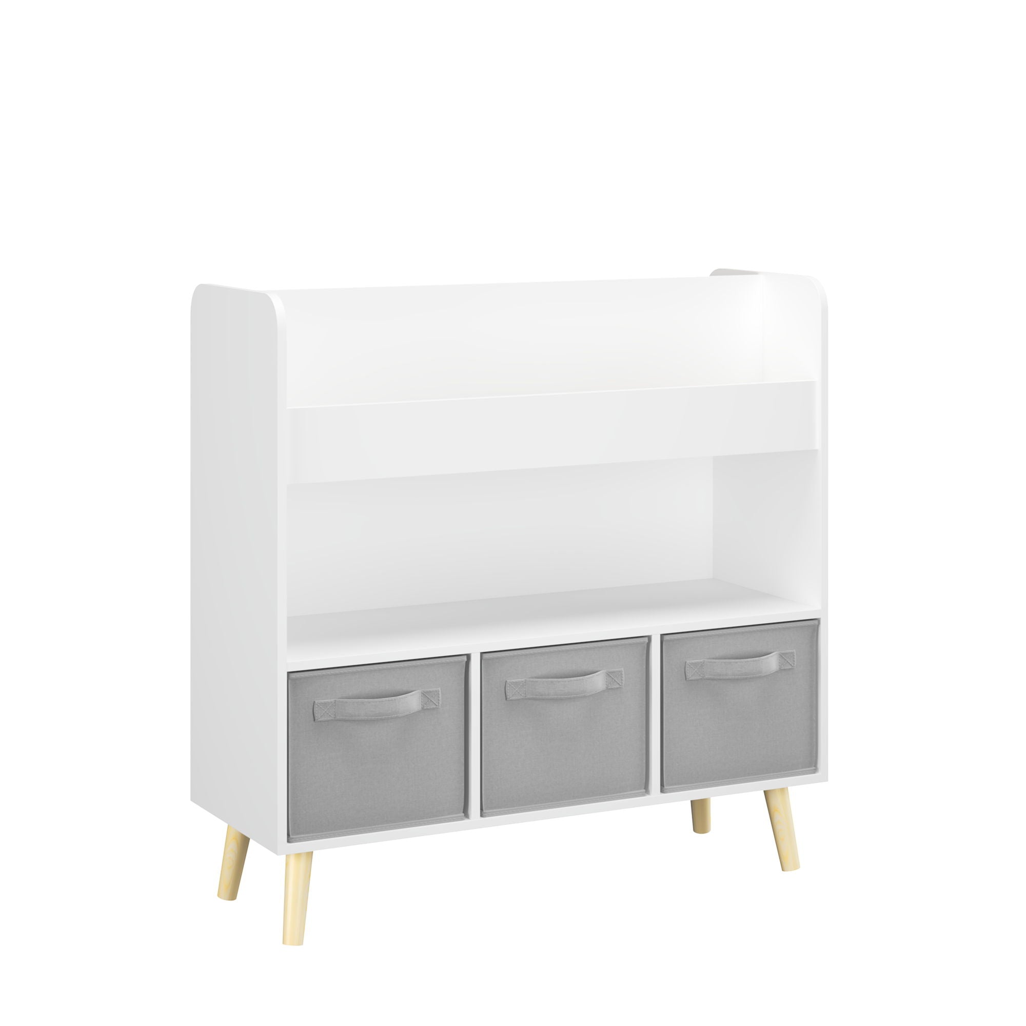 Bookshelf With 3 Bins, Storage Shelf For Toys And Books - White