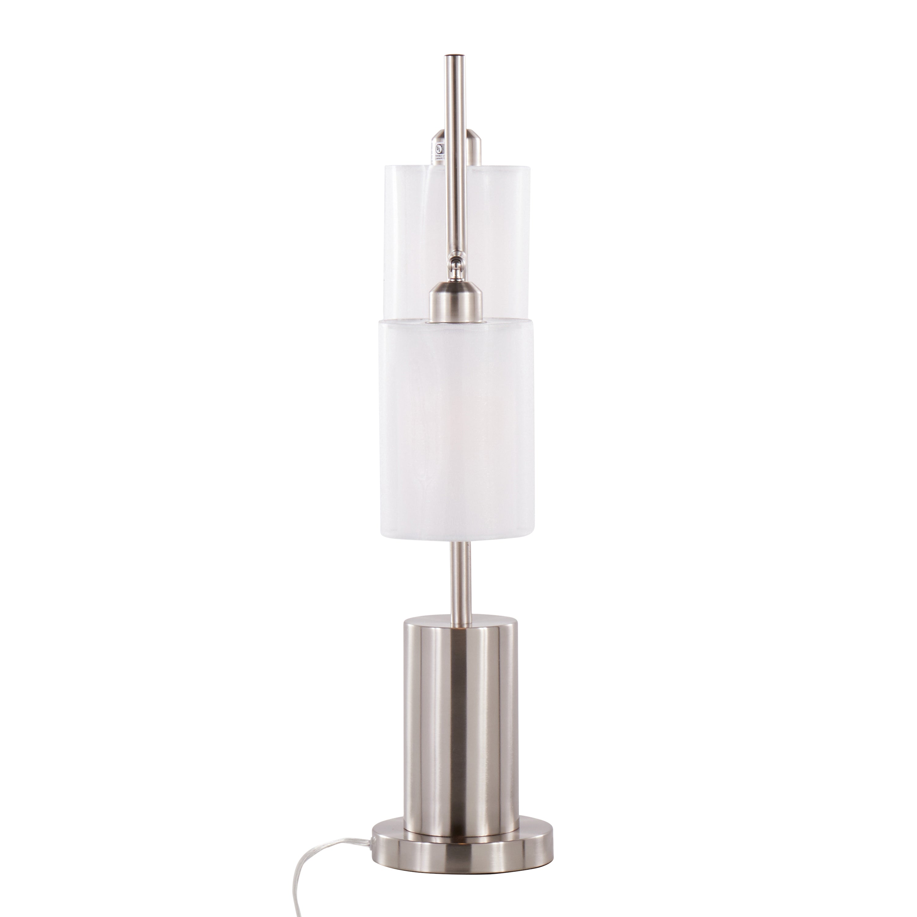Cannes Contemporary Table Lamp in Nickel Metal with White Shades