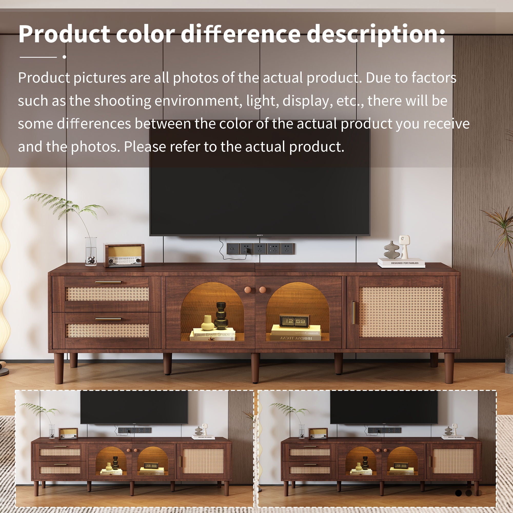 TV Stand With 3 Cabinets & 2 Drawers, LED Light Media Console For TVs Up To 80" - Dark Brown