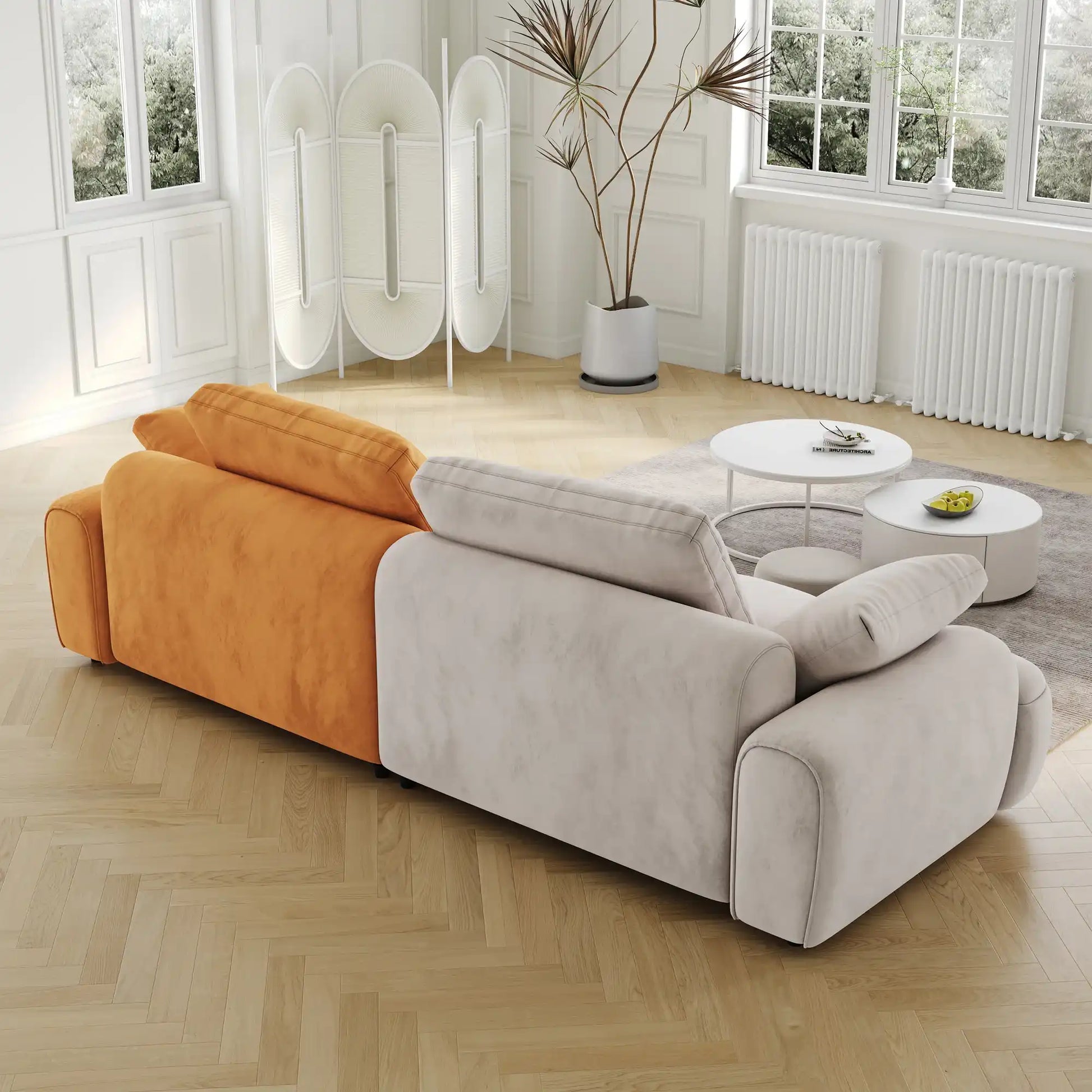 86.6″ Large size two Seat Sofa,Modern Upholstered,Gray paired with yellow suede fabric Increase in sitting height - Best Buy Furniture