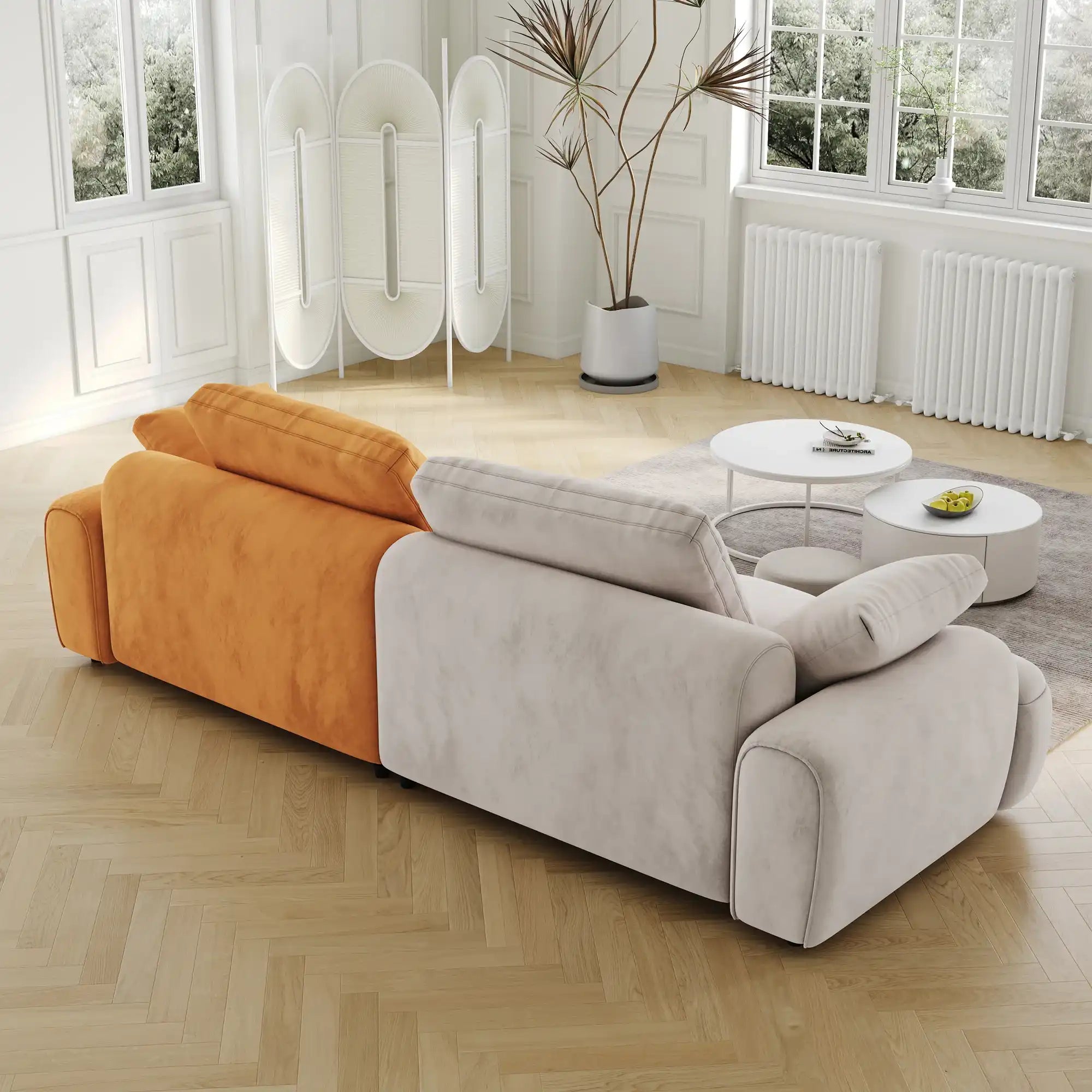 86.6″ Large size two Seat Sofa,Modern Upholstered,Gray paired with yellow suede fabric Increase in sitting height - Best Buy Furniture