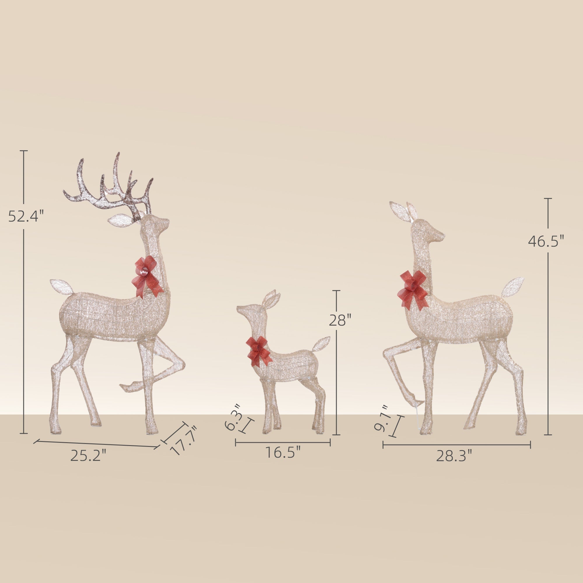4.5ft 3-Piece Illuminated Holiday Deer Family- 3 LED Light Modes