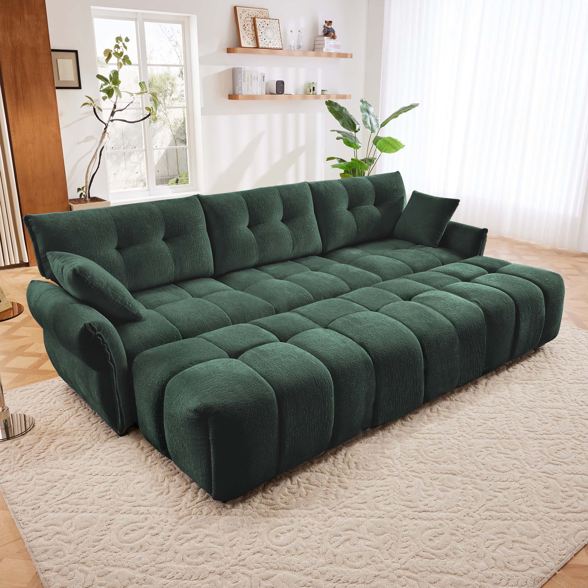 Sofa Set With Ottoman And Pillows, Textured, High Resilience Cushions