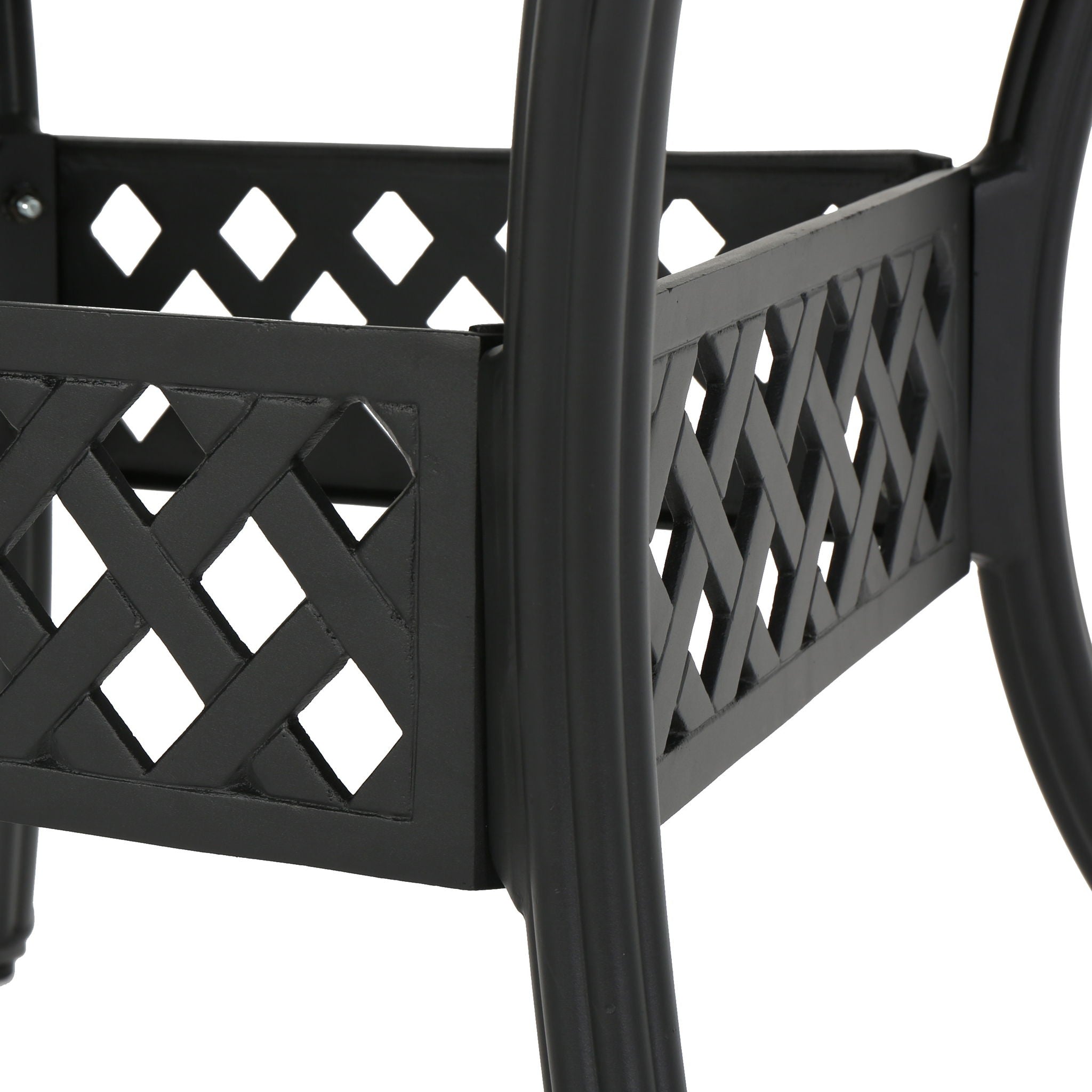 Outdoor Expandable Aluminum Dining Table With Latticework Details And Curvy Legs