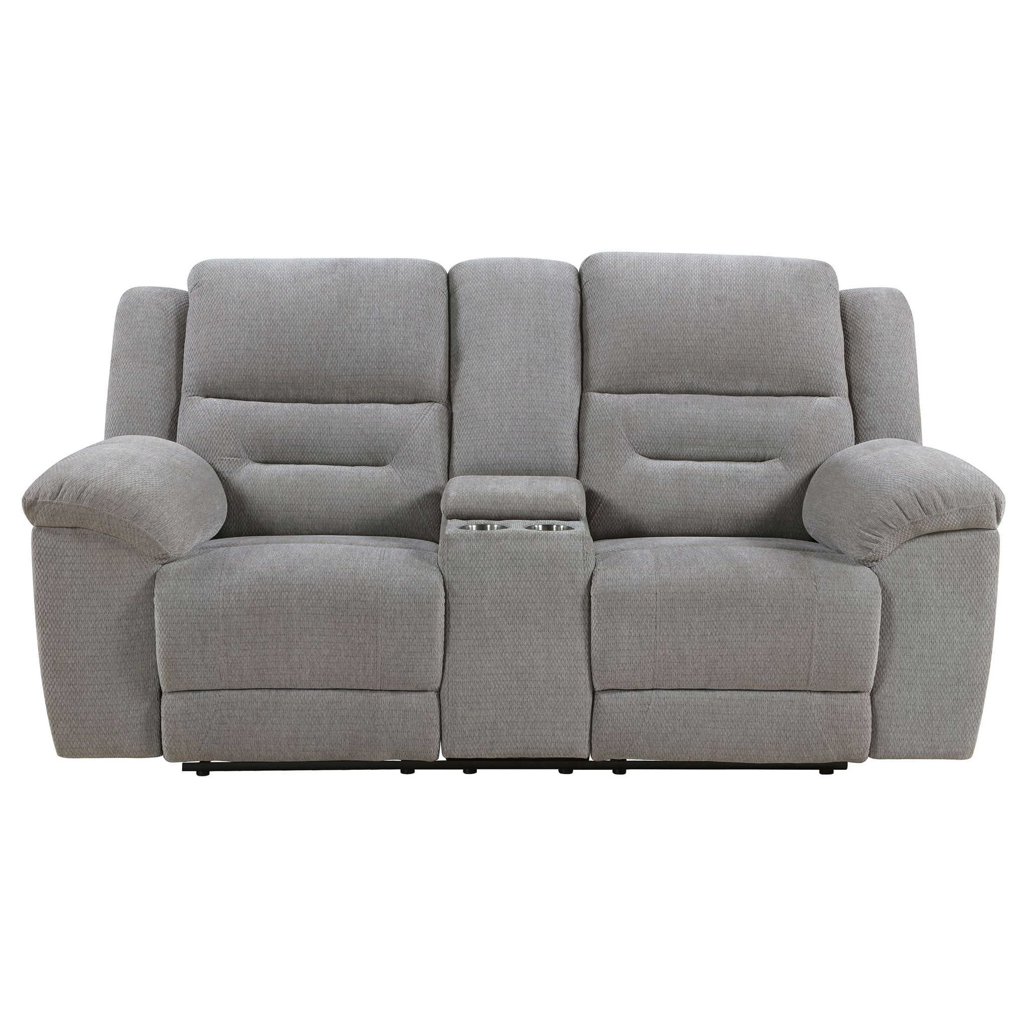 Sebring - Upholstered Manual Reclining Loveseat With Center Storage Console - Gray