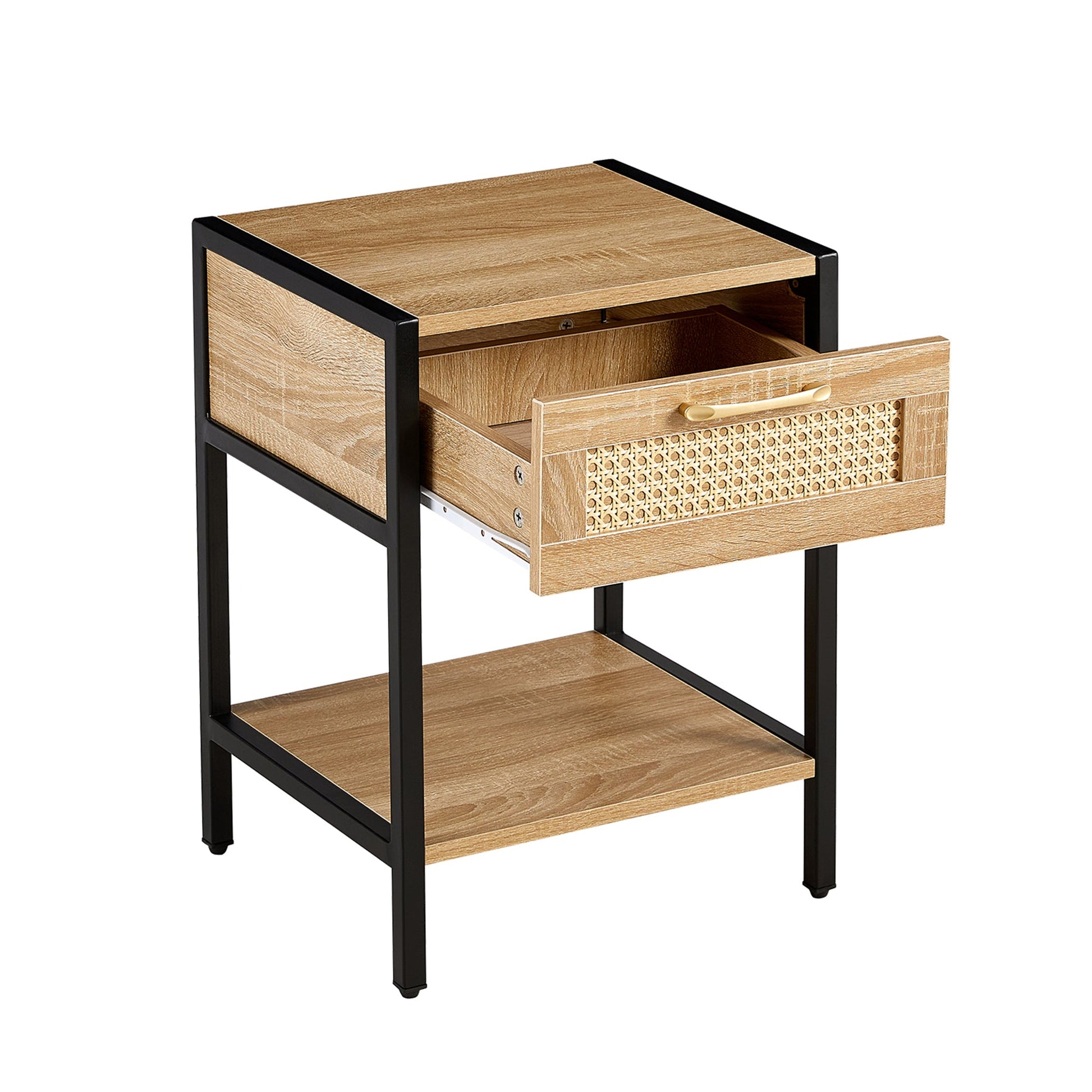 Modern Rattan End Table with Drawer and Metal Legs - Best Buy Furniture