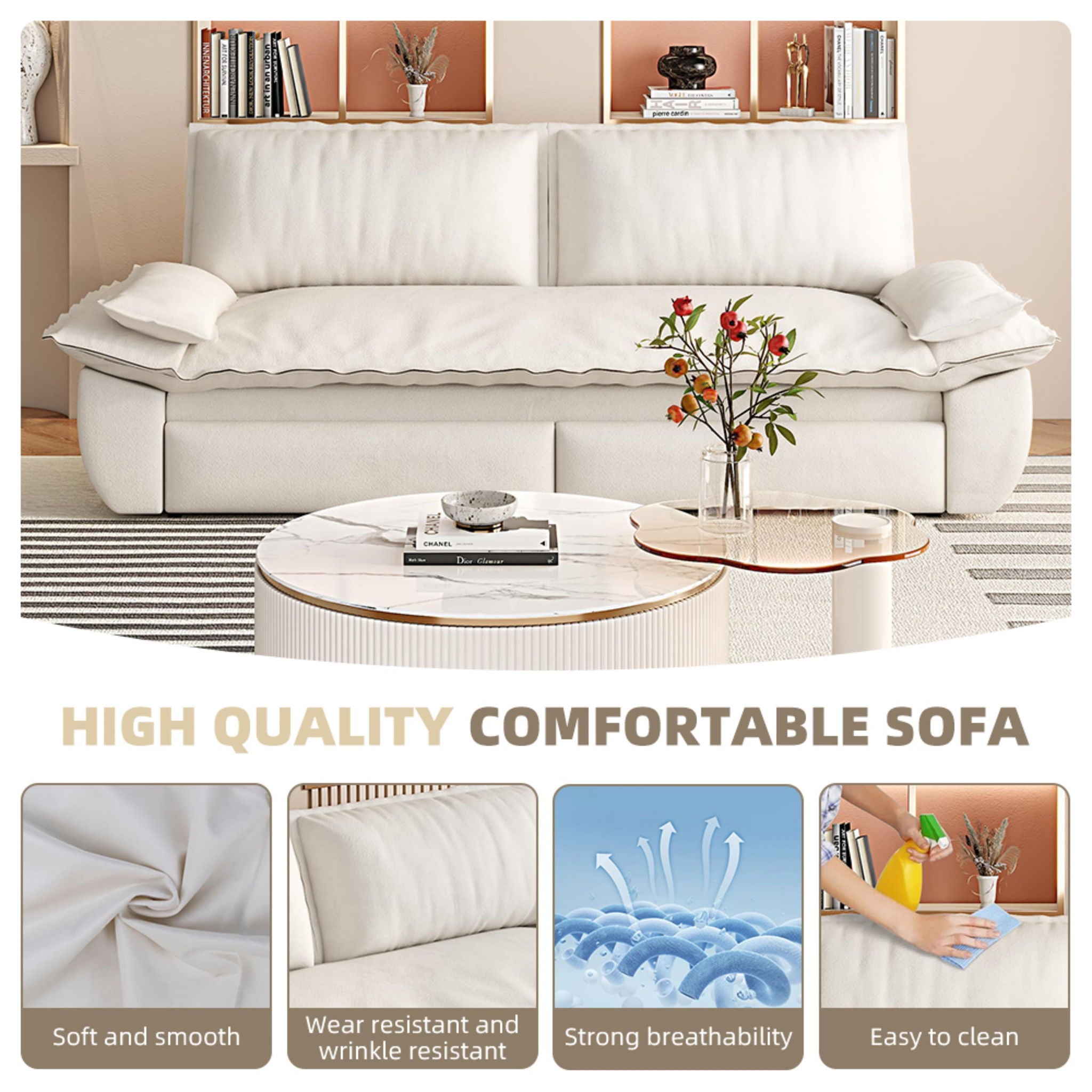 Queen Pull Out 3 In 1 Convertible Sleeper Sofa With Side Storage