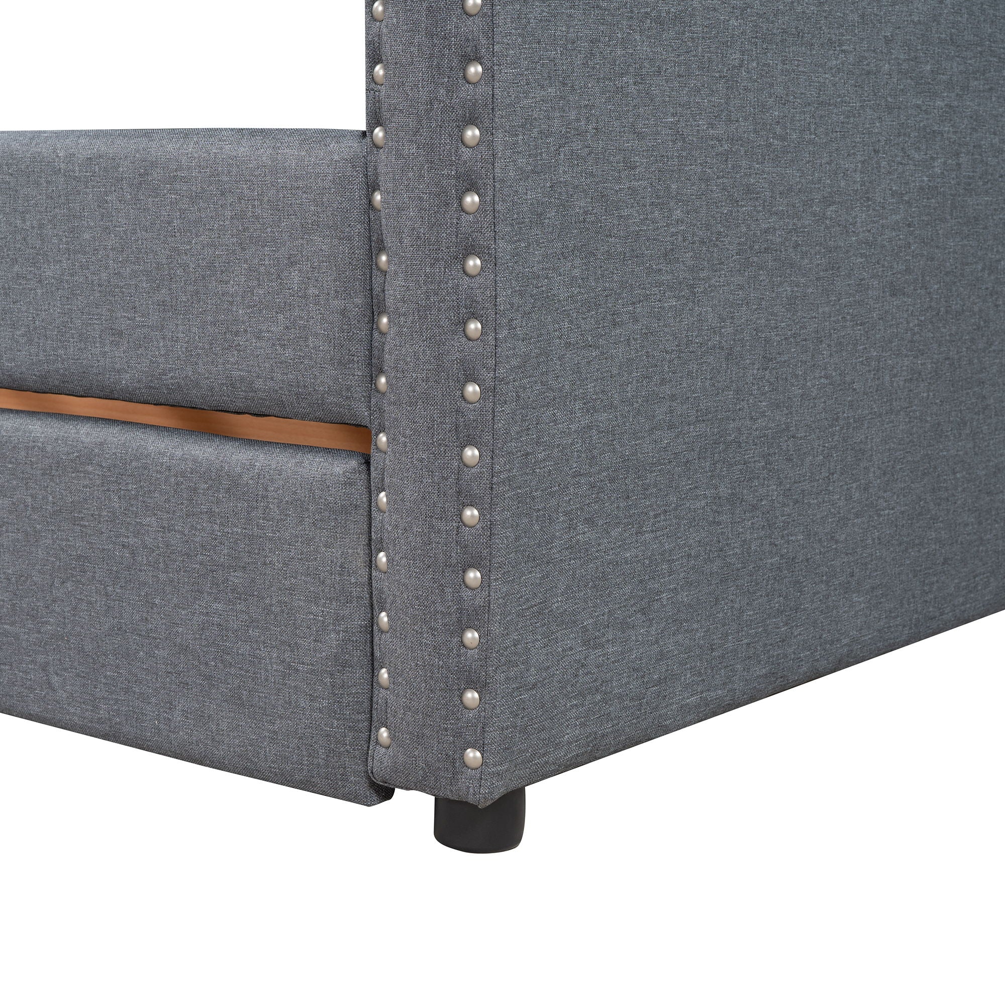 Twin Size Upholstered Daybed With Two Drawers, Slat Support - Gray