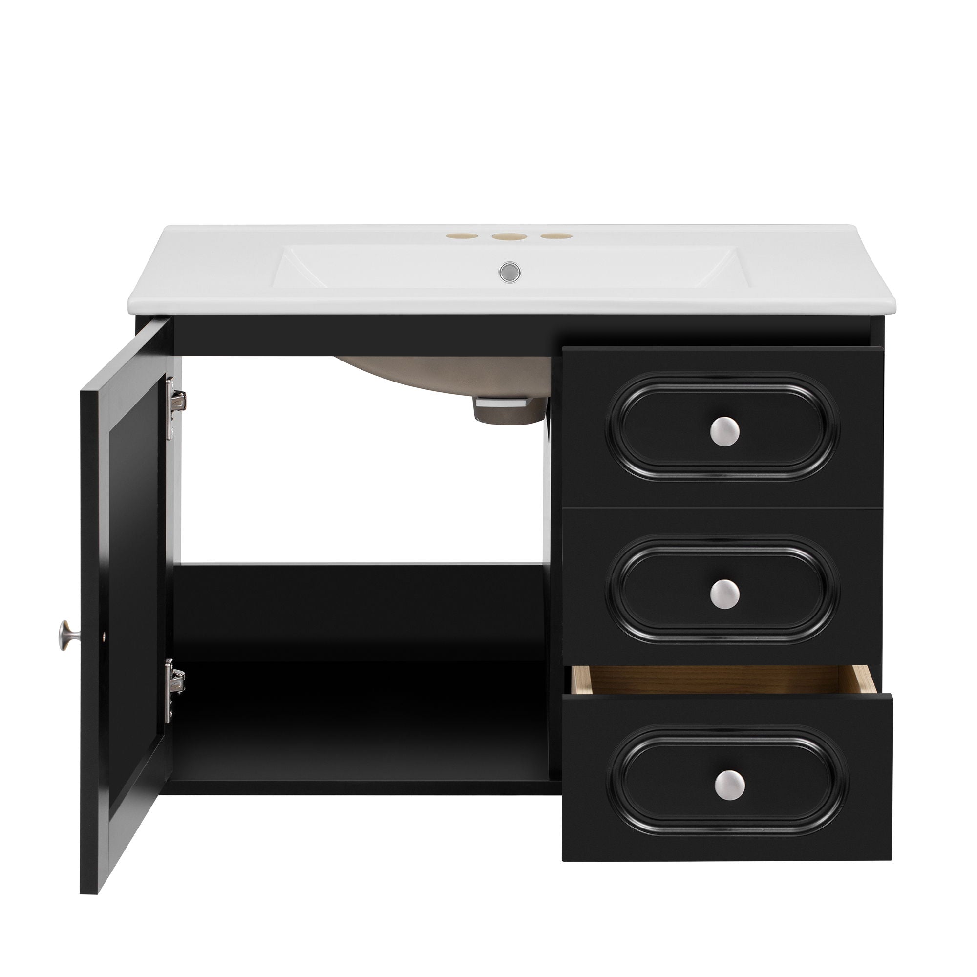 Bathroom Vanity Cabinet With Sink, 2 Drawers - Black