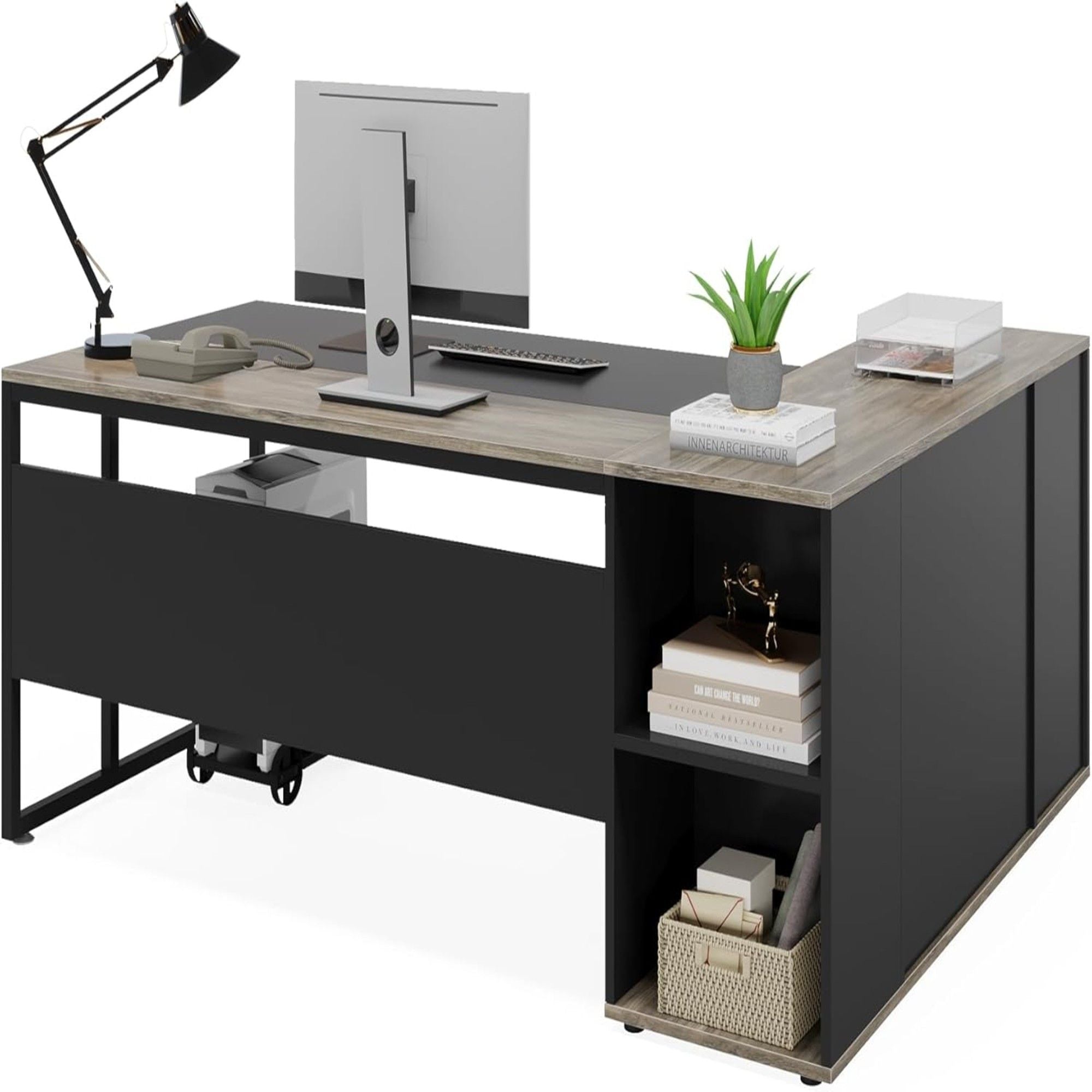 L-Shaped Executive Desk With Cabinet Storage