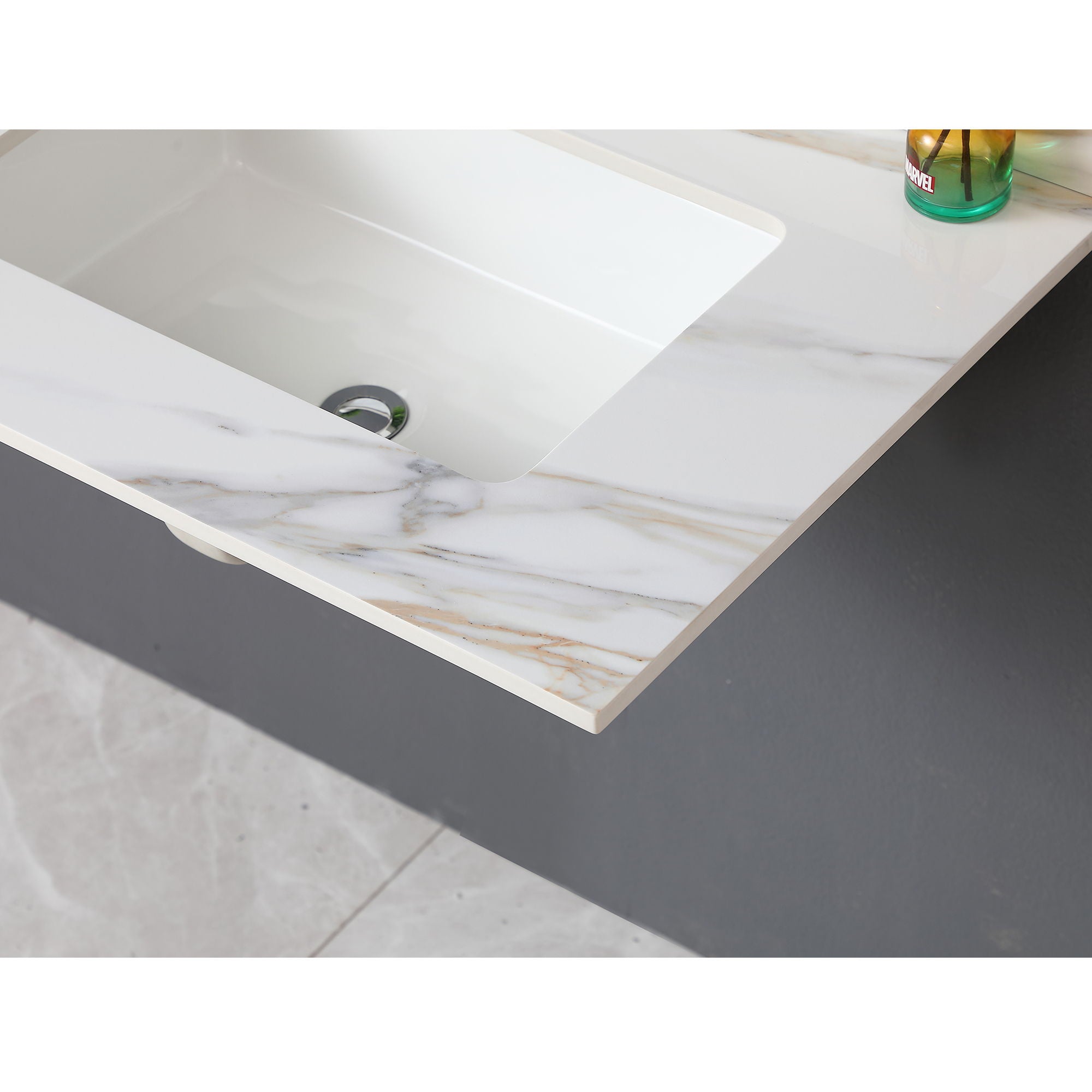 Elegant Vanity Top With Undermount Sink And Backsplash, Sintered Stone