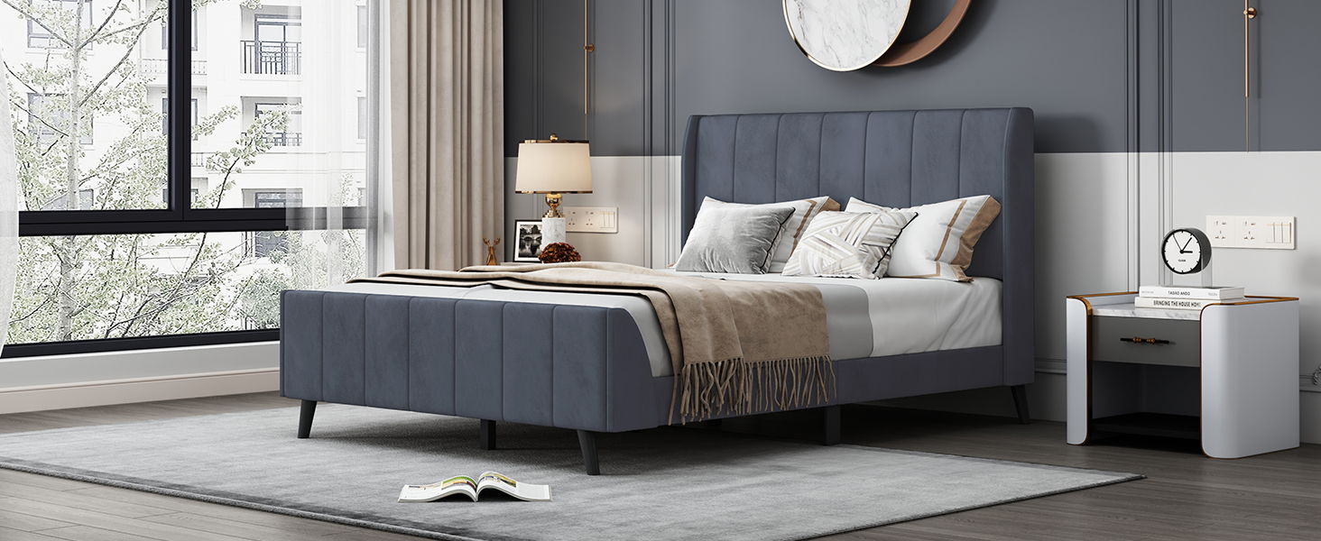 Upholstered Platform Bed Velvet