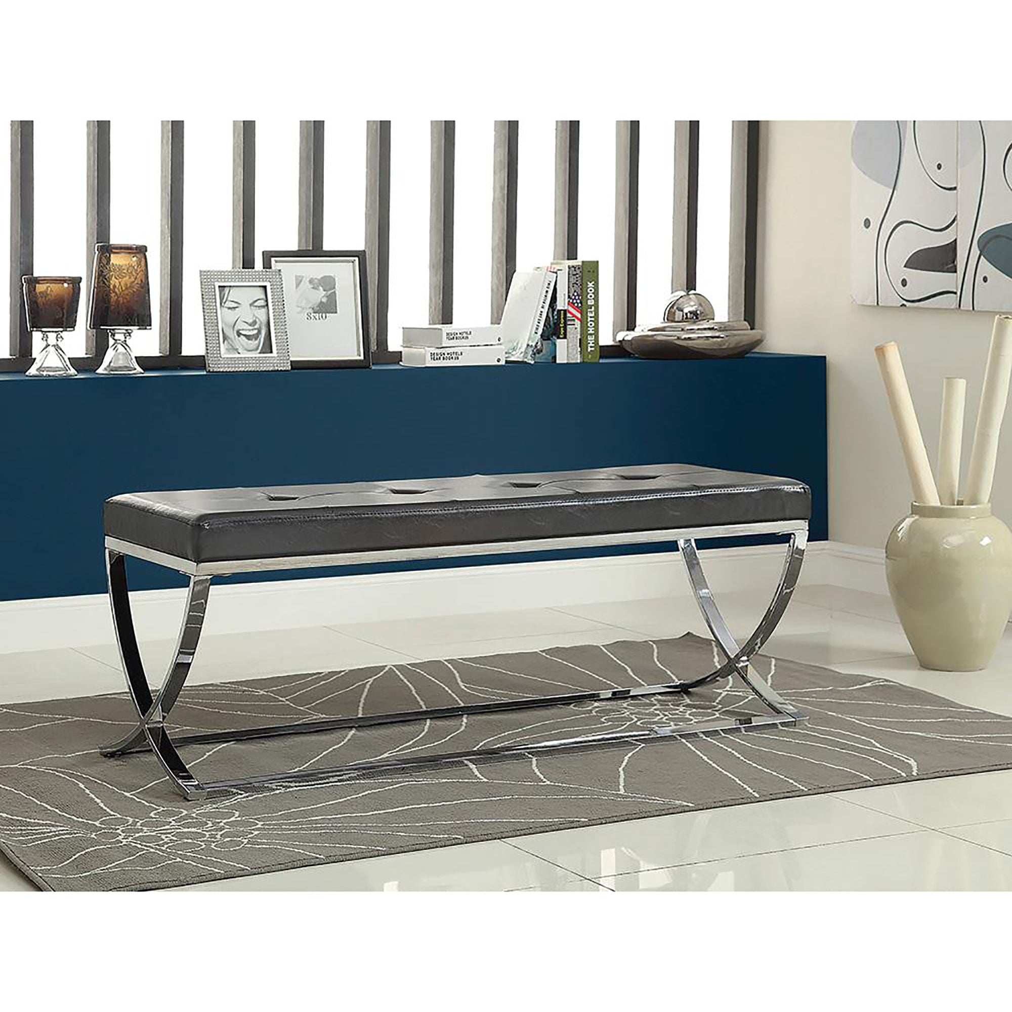 Curve Leg Bench With Upholstery - Black
