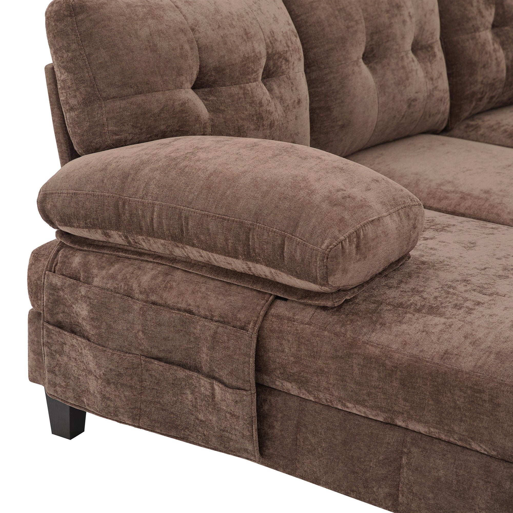 U-Shaped Sectional Sofa 103.5" Black Chenille Fabric Couch With Dual Chaise Lounges, Storage Pockets, Armrest Pillows