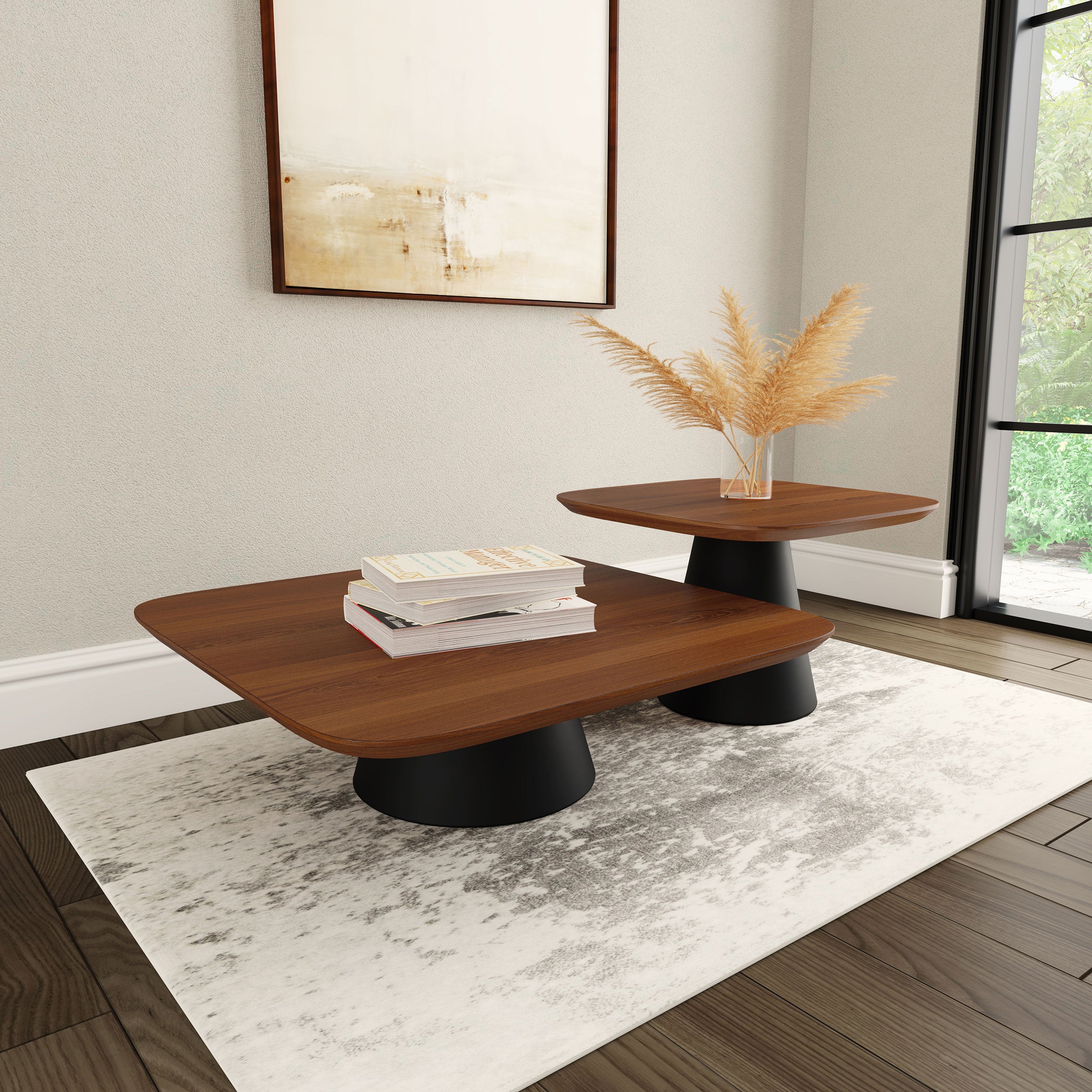 Eason 2-piece Coffee Table Set Walnut and Black-