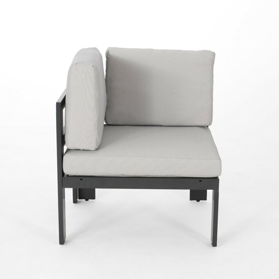 Dursley - Outdoor Aluminum V Shape Sofa Sectional - Beige / Gray