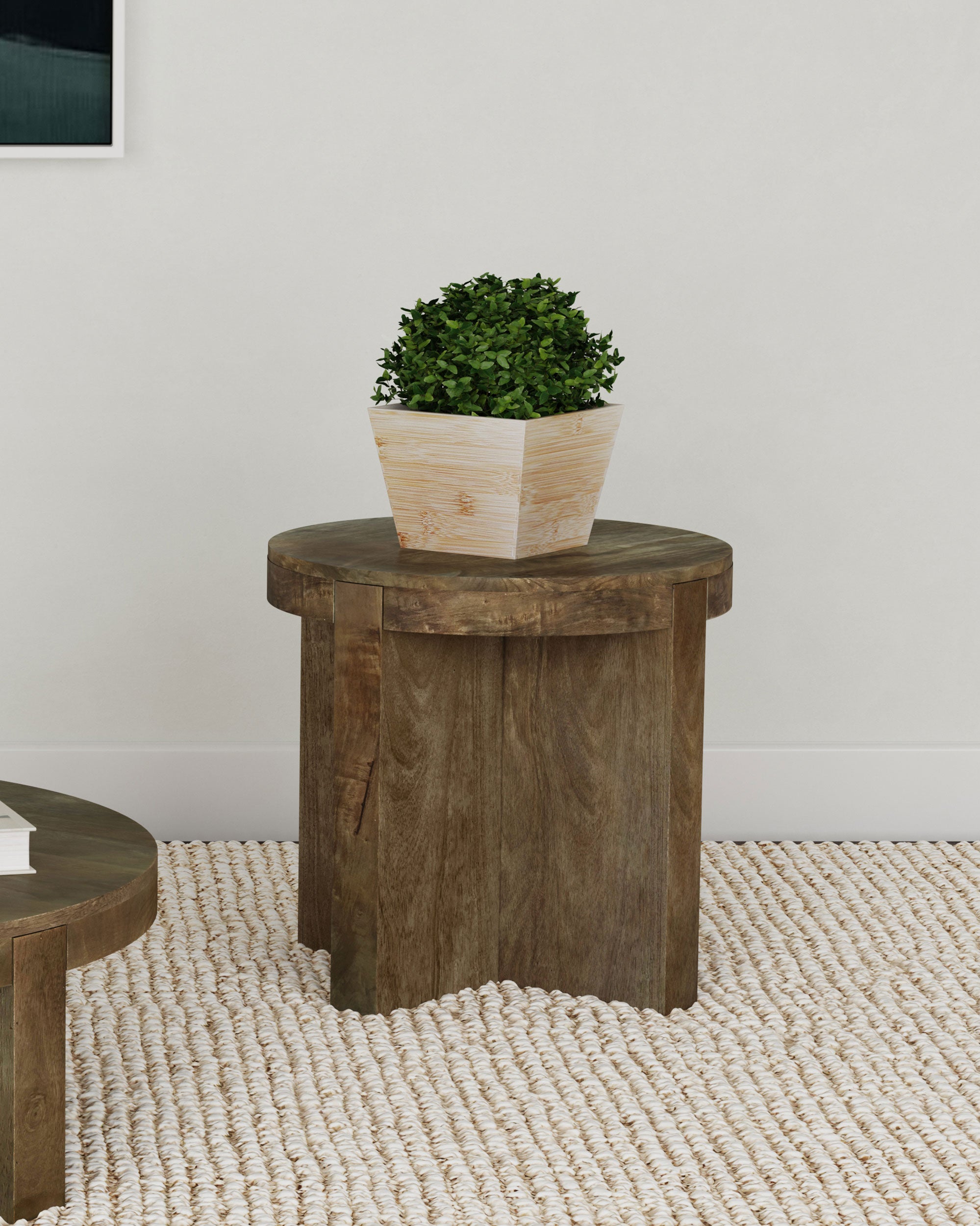 Kinkaid Round Solid Mango Wood End Table Brown-