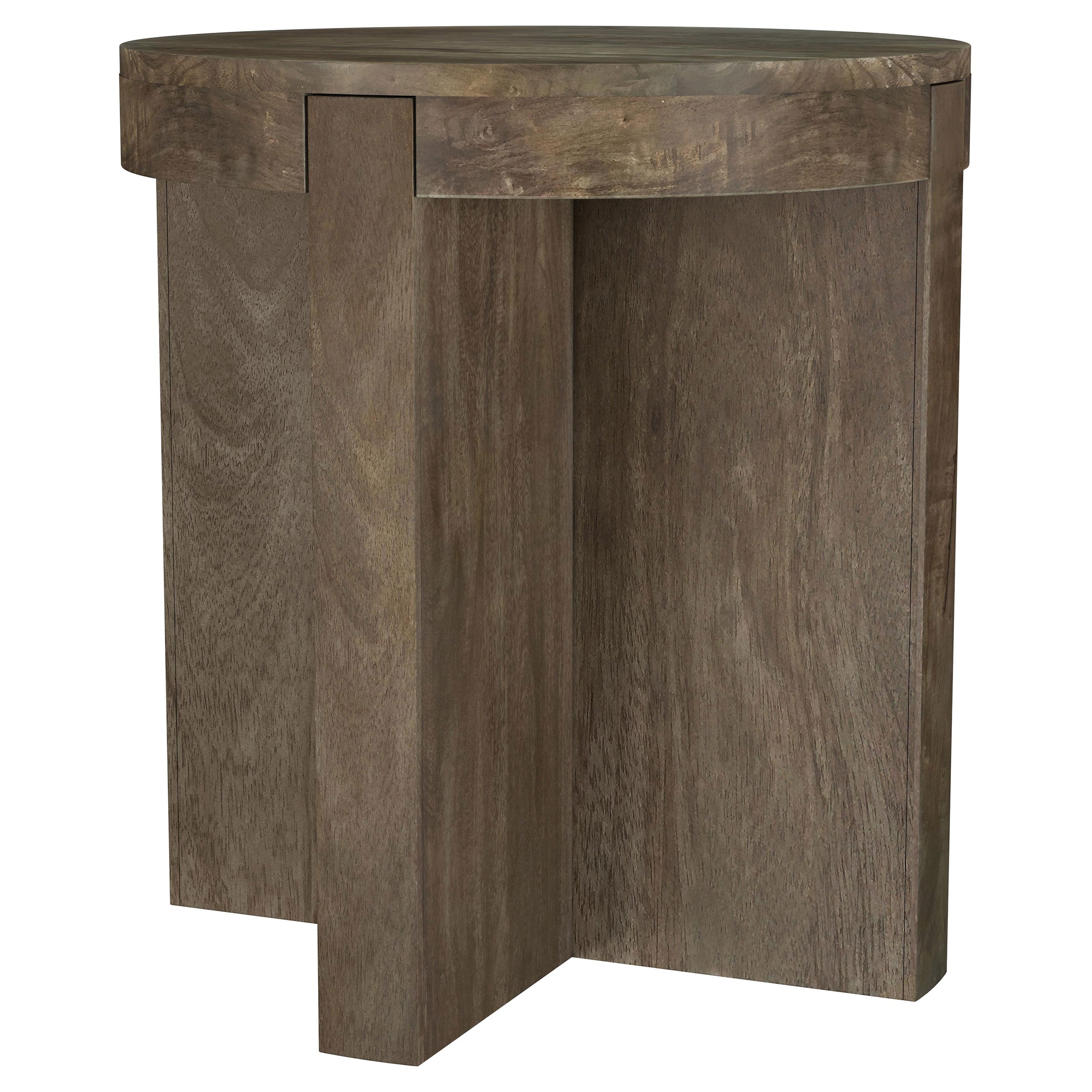 Kinkaid Round Solid Mango Wood End Table Brown-
