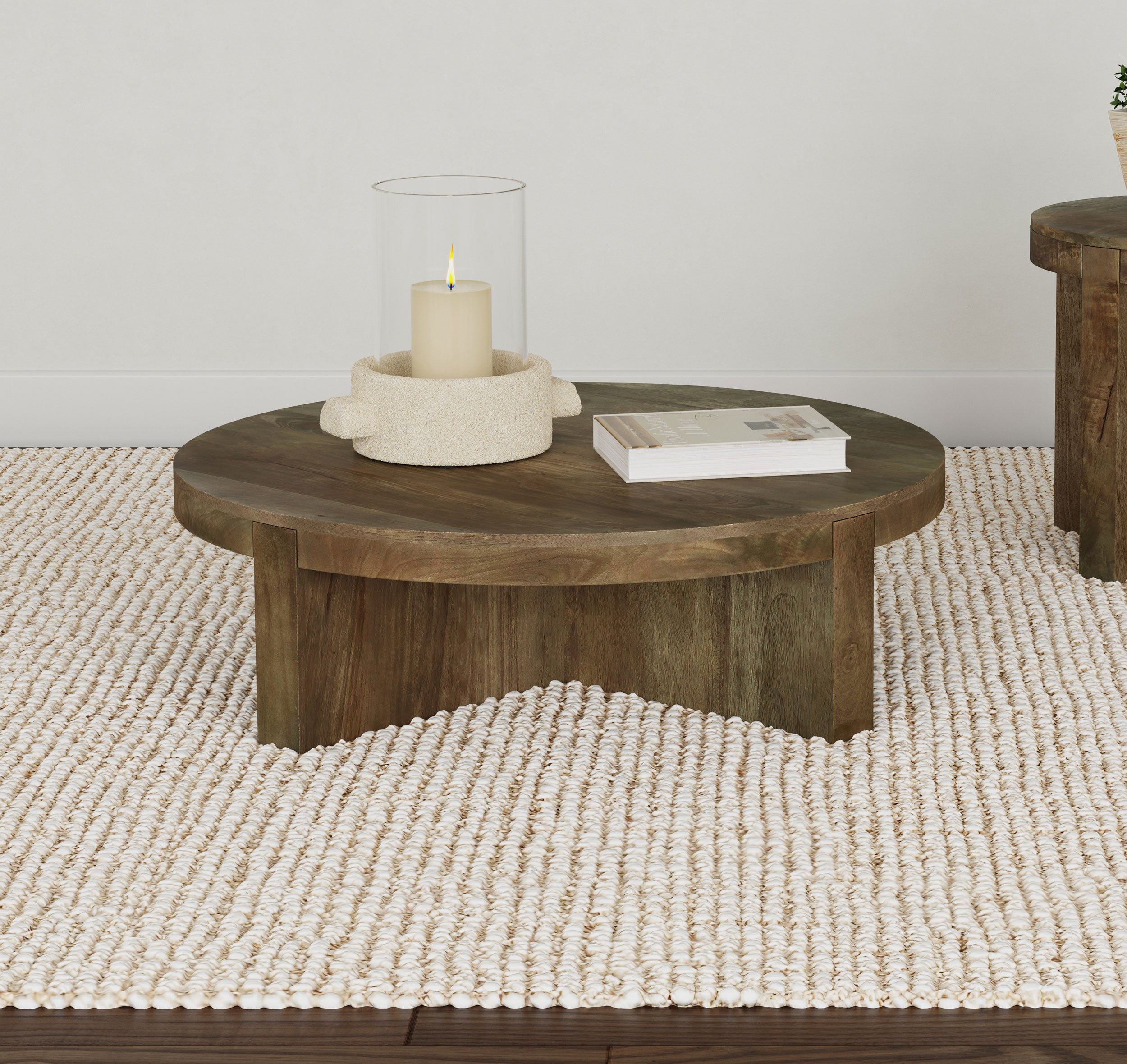 Kinkaid Round Solid Mango Wood Coffee Table Brown-