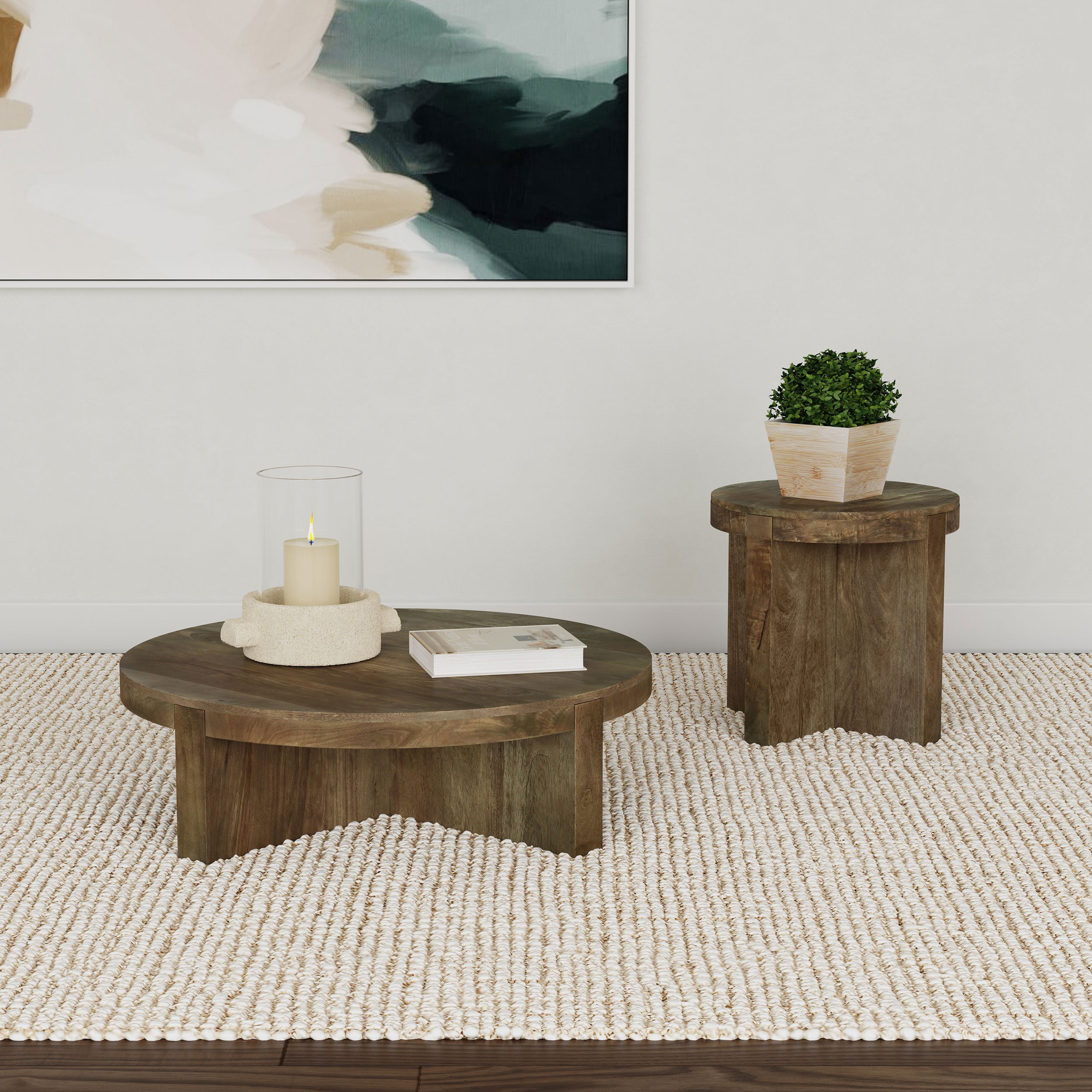Kinkaid Round Solid Mango Wood Coffee Table Brown-