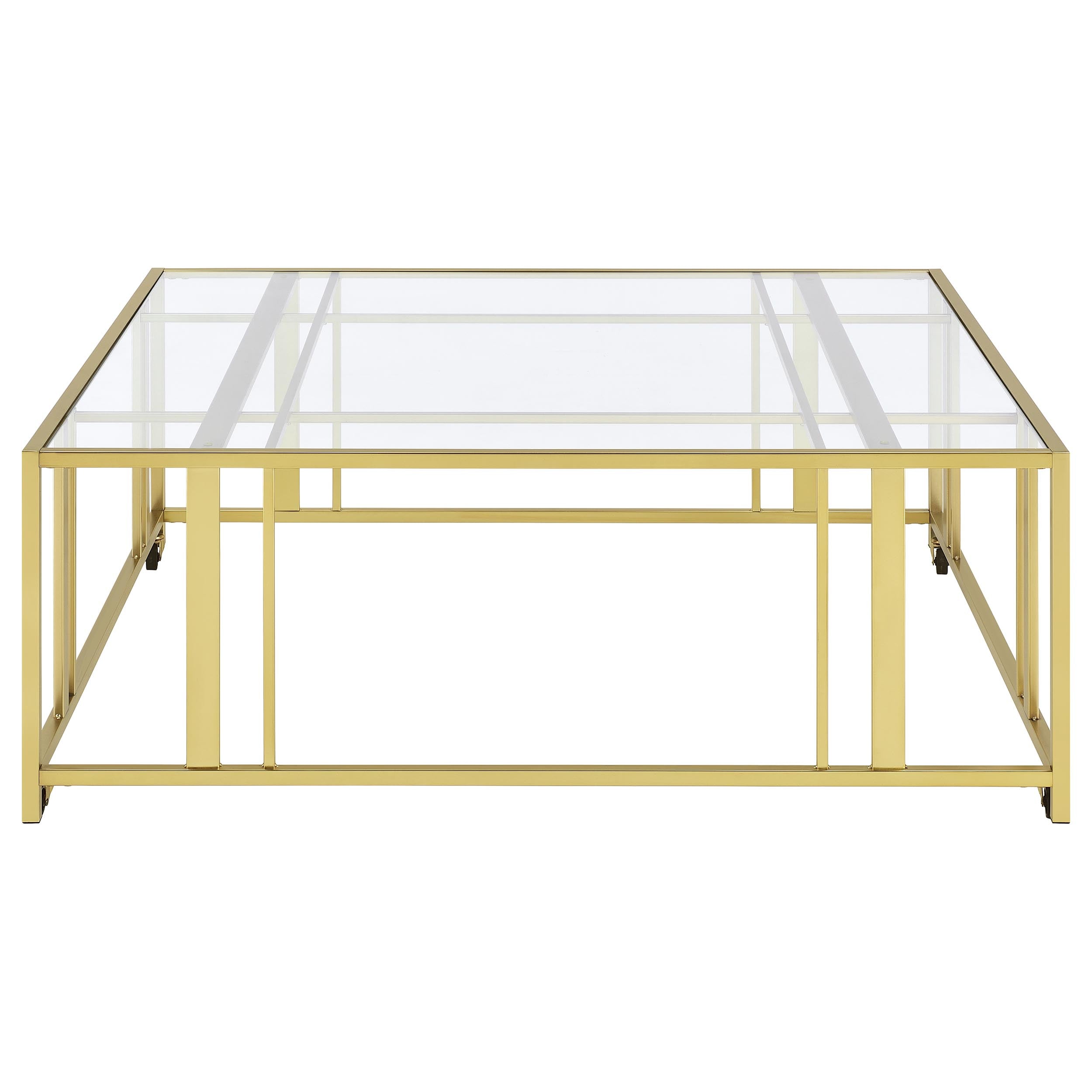 Adri Square Glass Top Coffee Table with Casters Matte Brass-