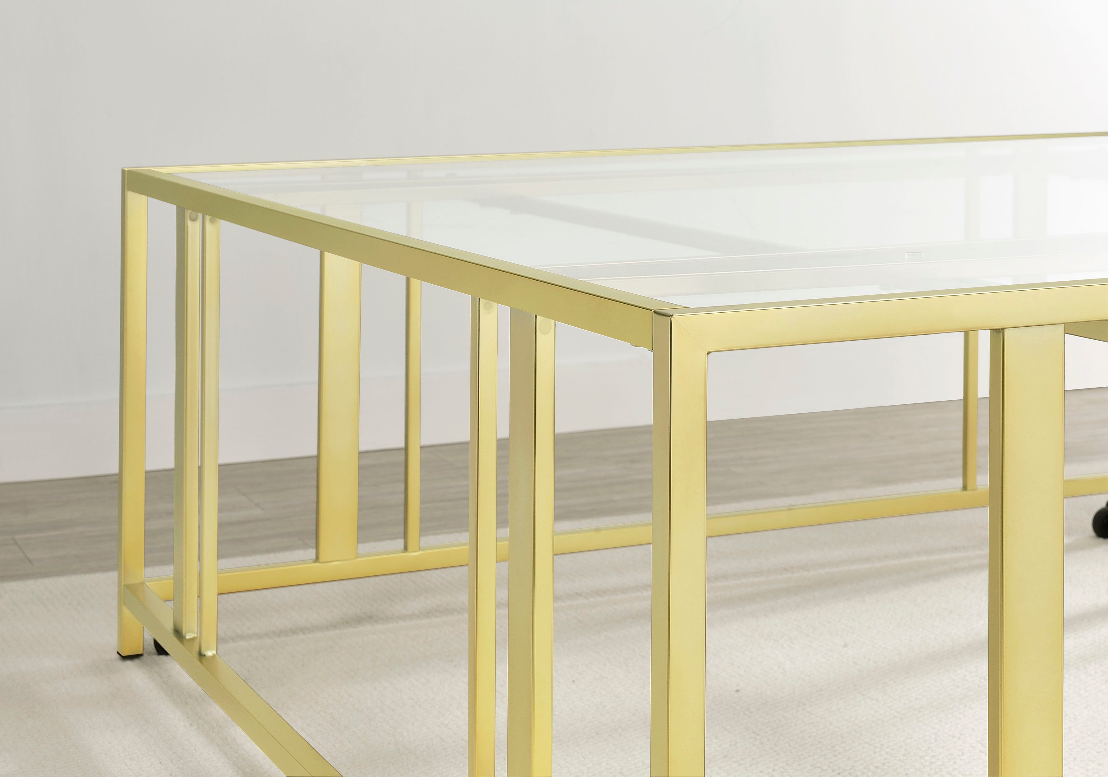 Adri Square Glass Top Coffee Table with Casters Matte Brass-