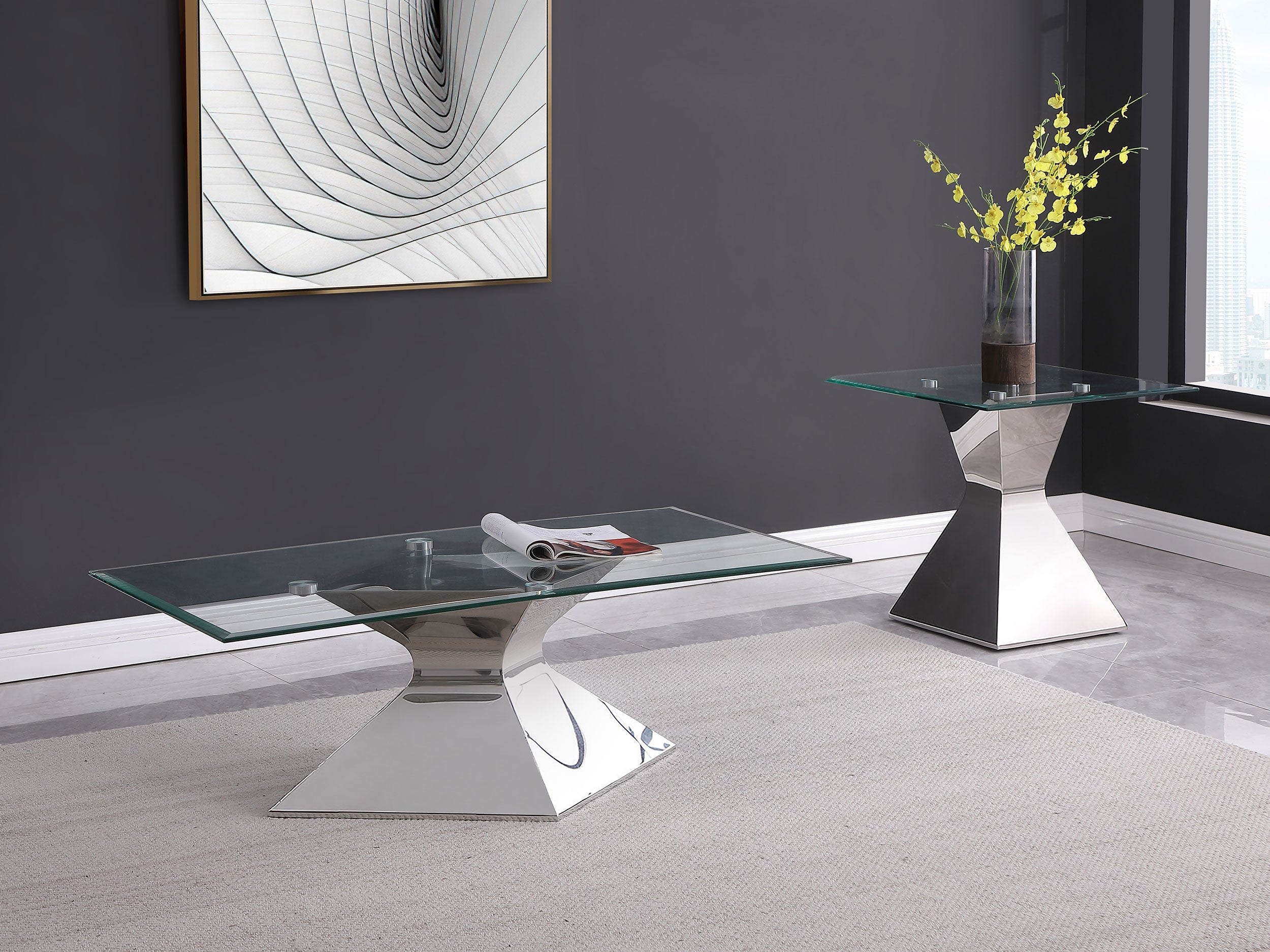 Jenny Glass Top Stainless Steel Coffee Table Chrome-
