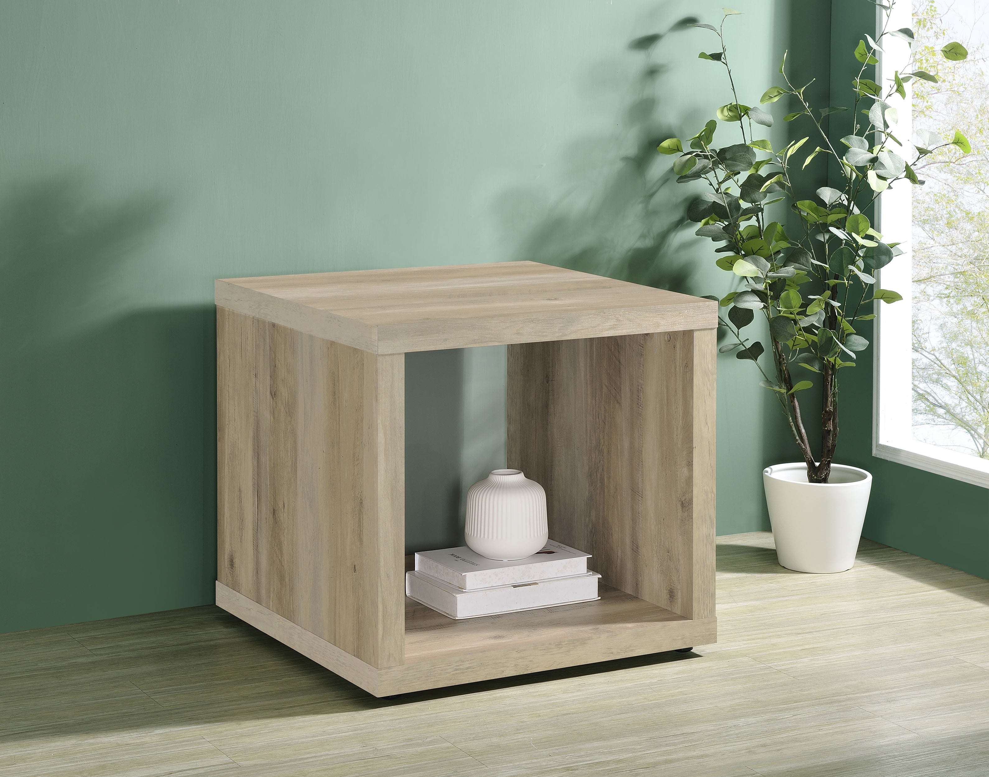 Frisco Square Engineered Wood Side End Table Distressed Pine-