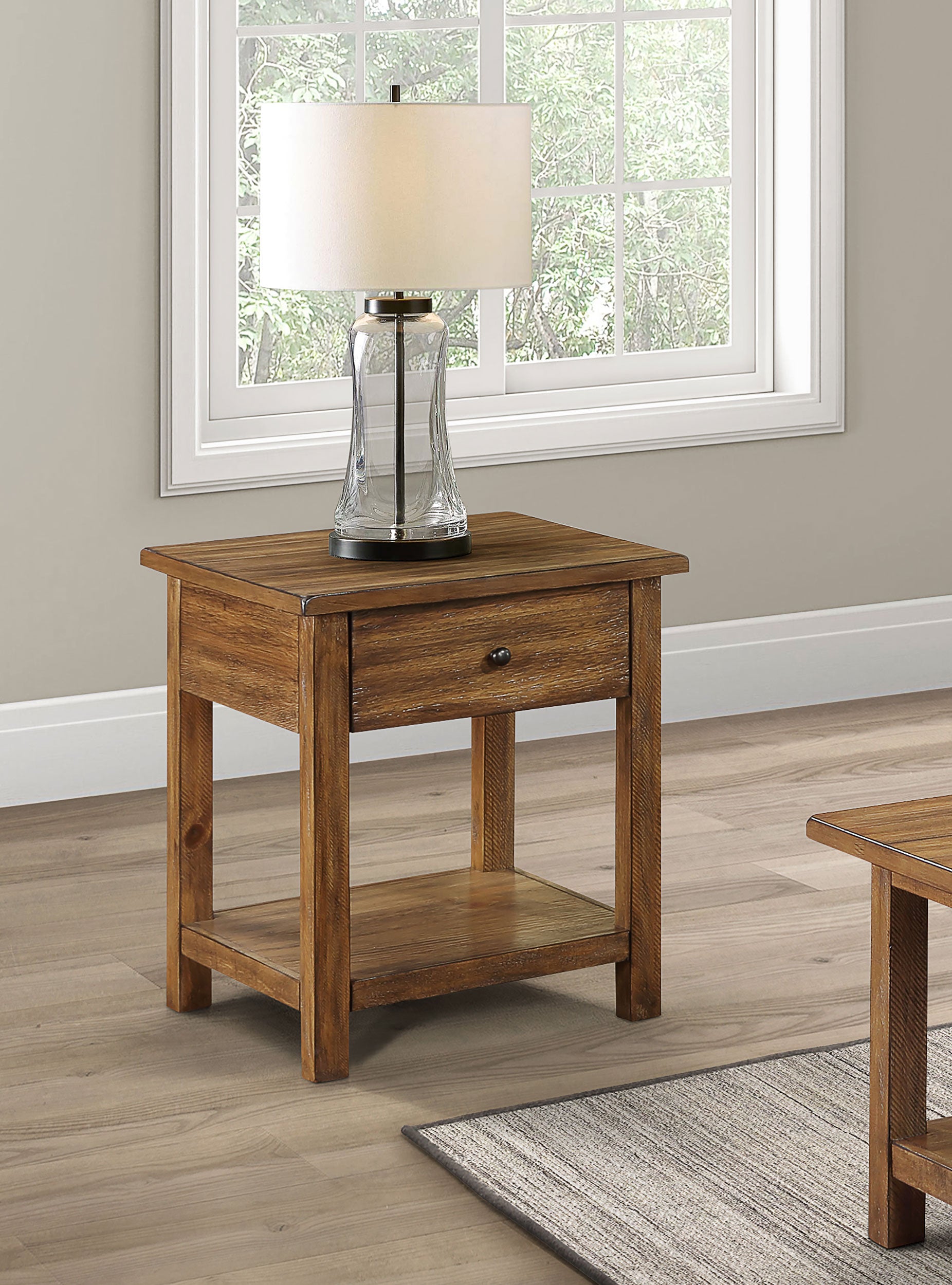 Payne 1-drawer Wood End Table with Shelf Distressed Brown-