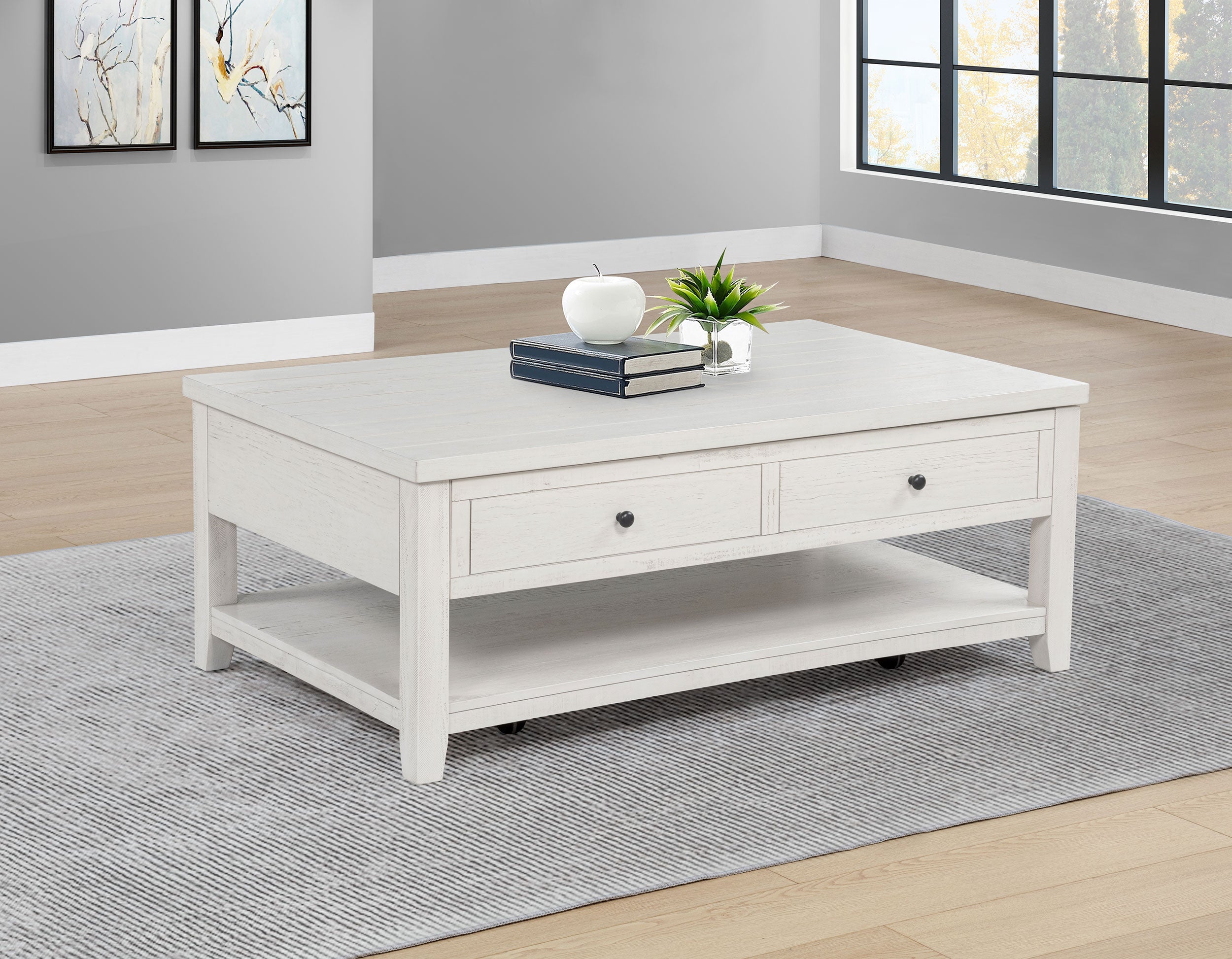 Payne 48-inch Mobile Lift Top Coffee Table Distressed White-