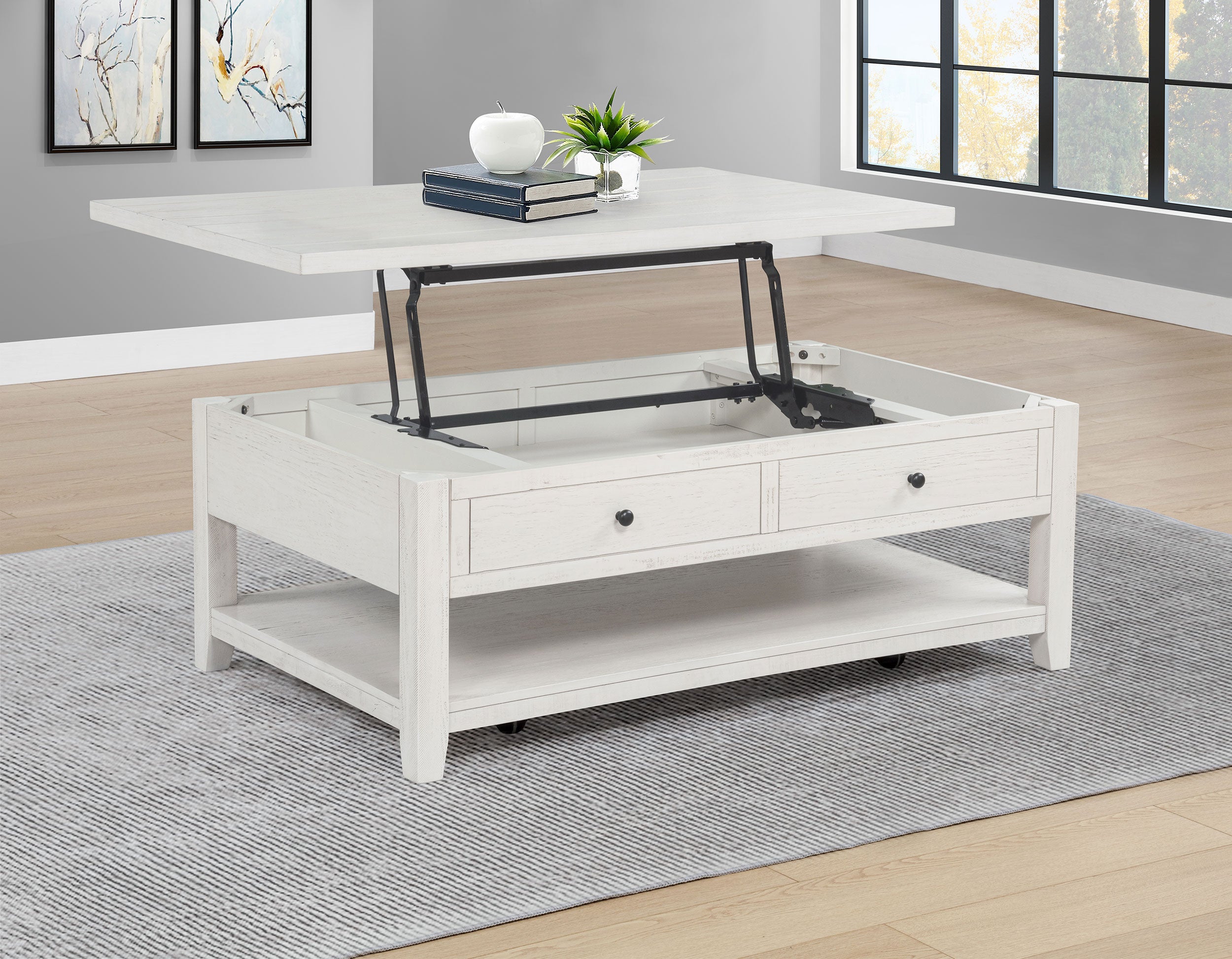 Payne 48-inch Mobile Lift Top Coffee Table Distressed White-