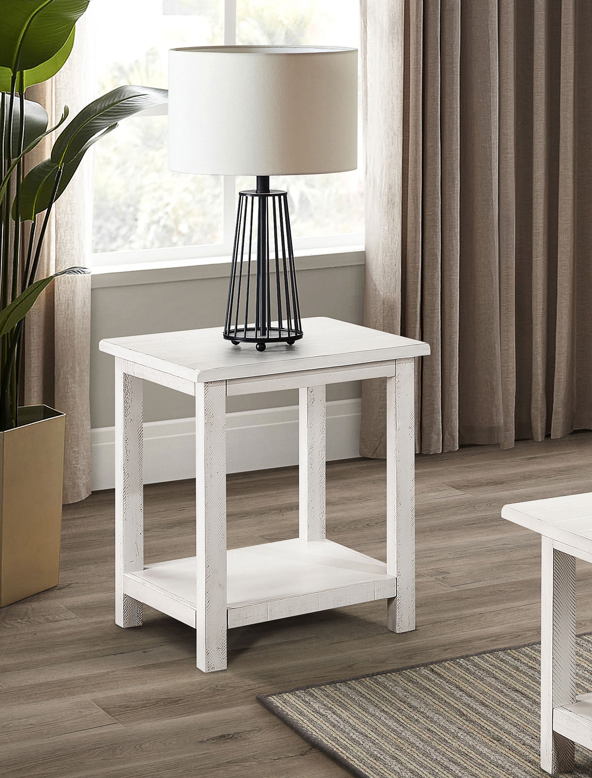 Payne Wood End Table with Shelf Distressed White-