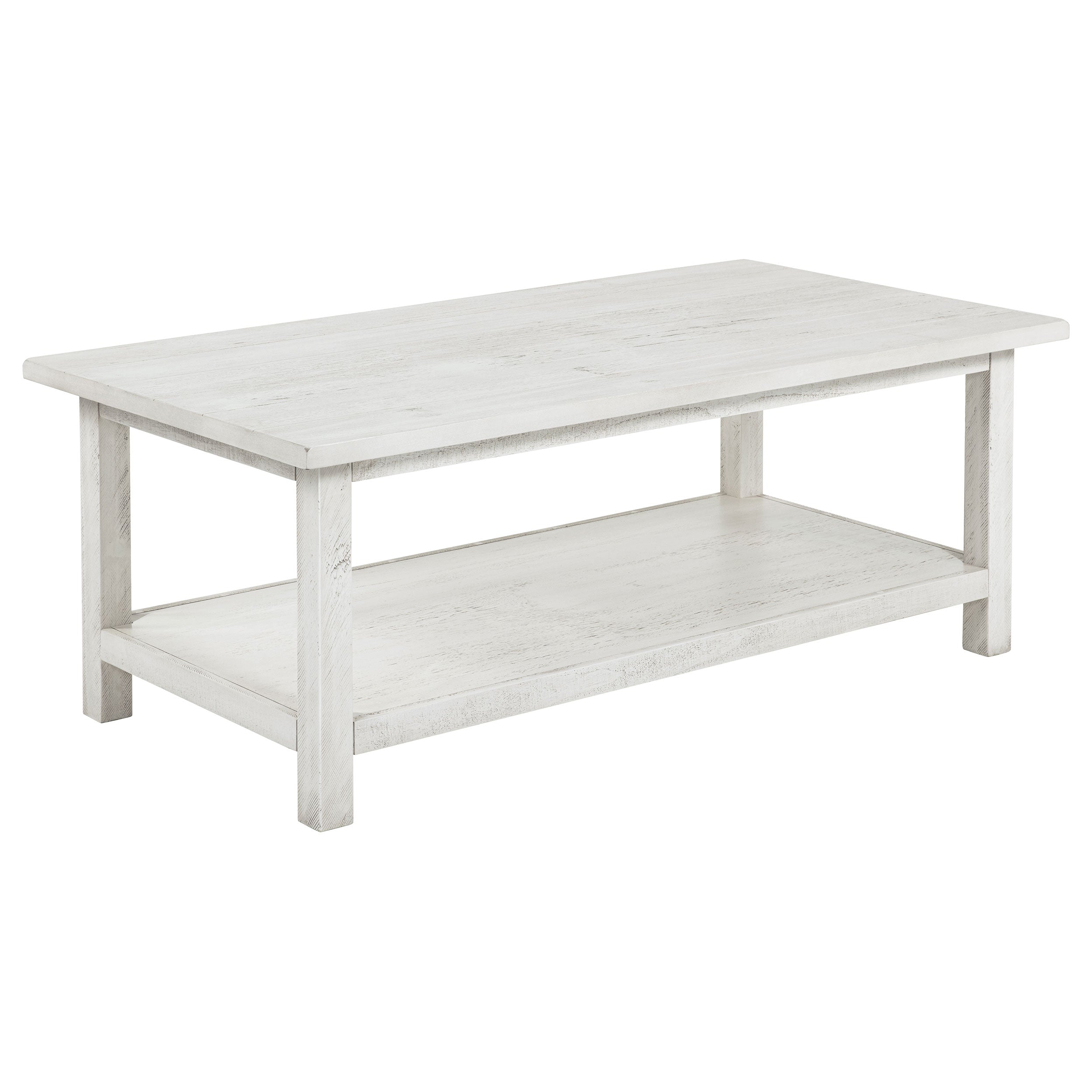 Payne Wood Coffee Table with Shelf Distressed White-