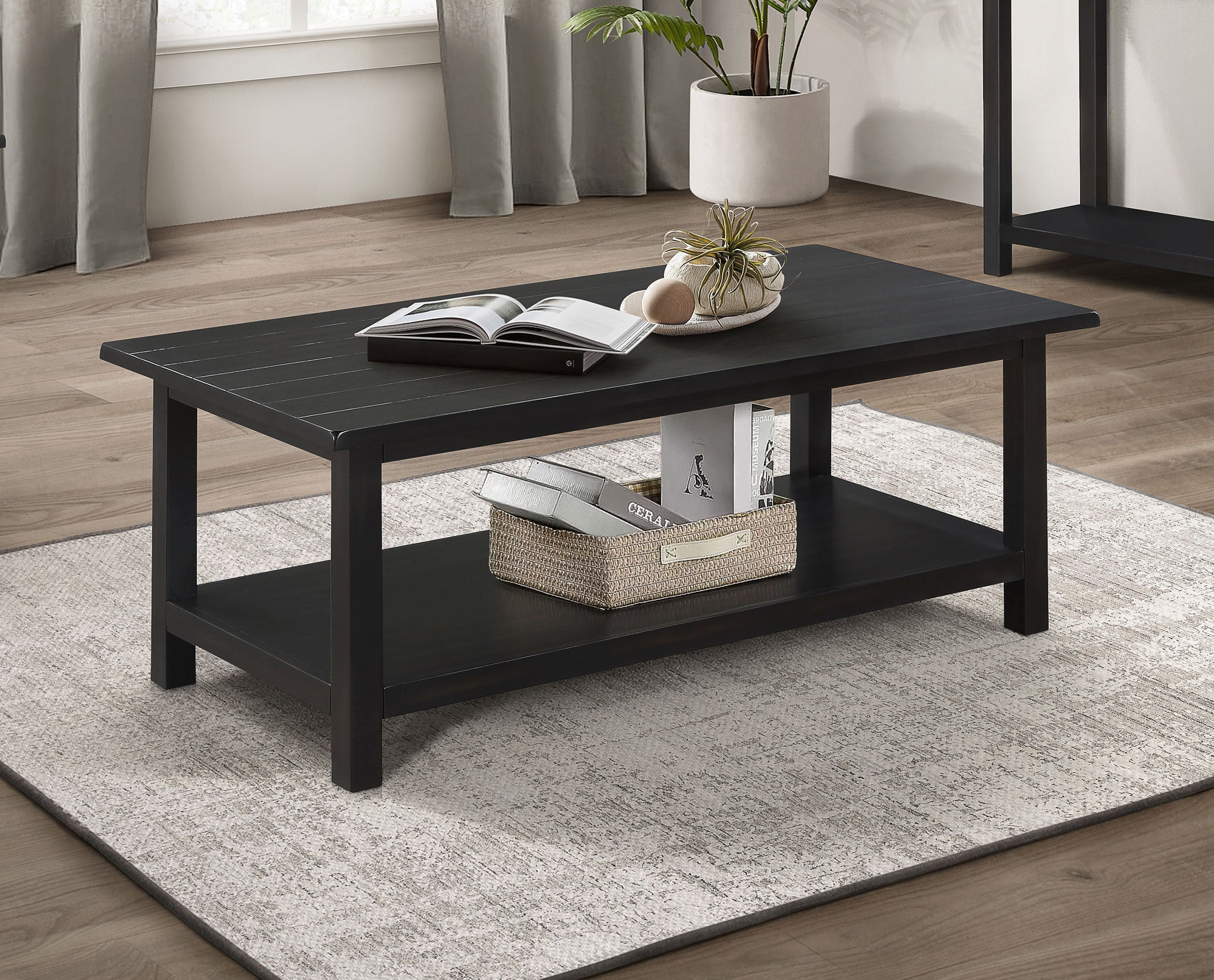 Payne Wood Coffee Table with Shelf Distressed Java-