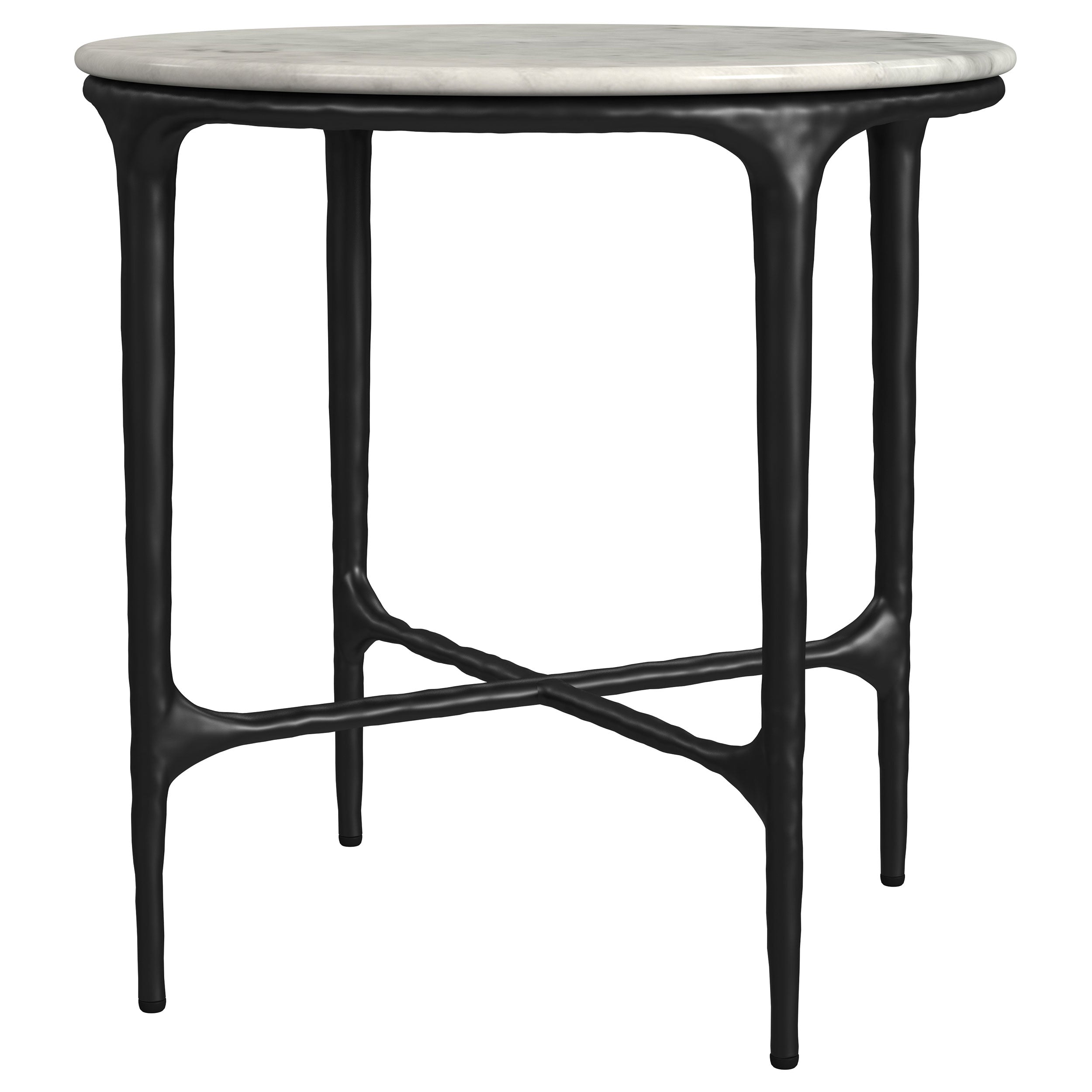Hermas Round Genuine Marble Top Metal End Side Table White-