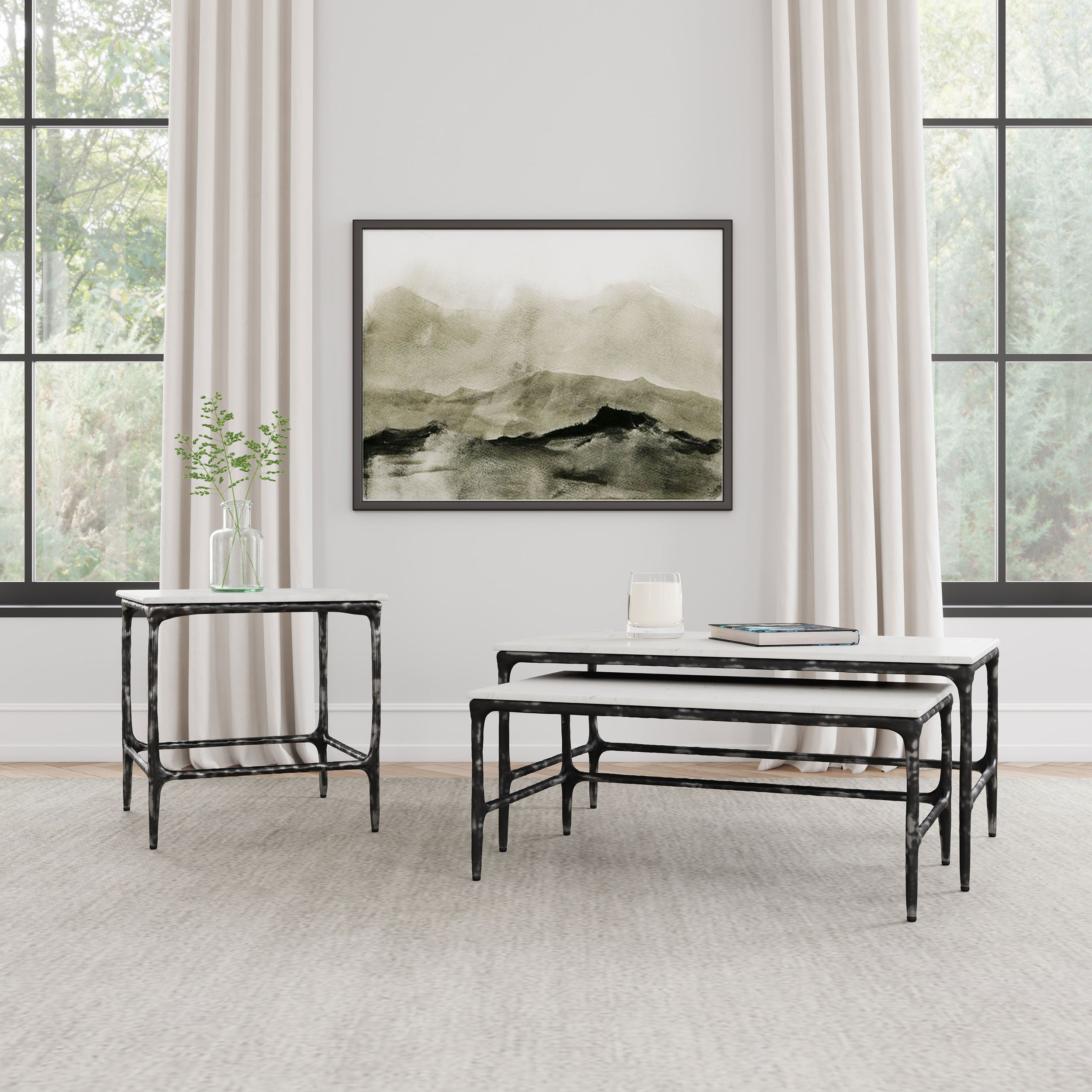 Ebby 2-piece Genuine Marble Top Nesting Coffee Tables White-